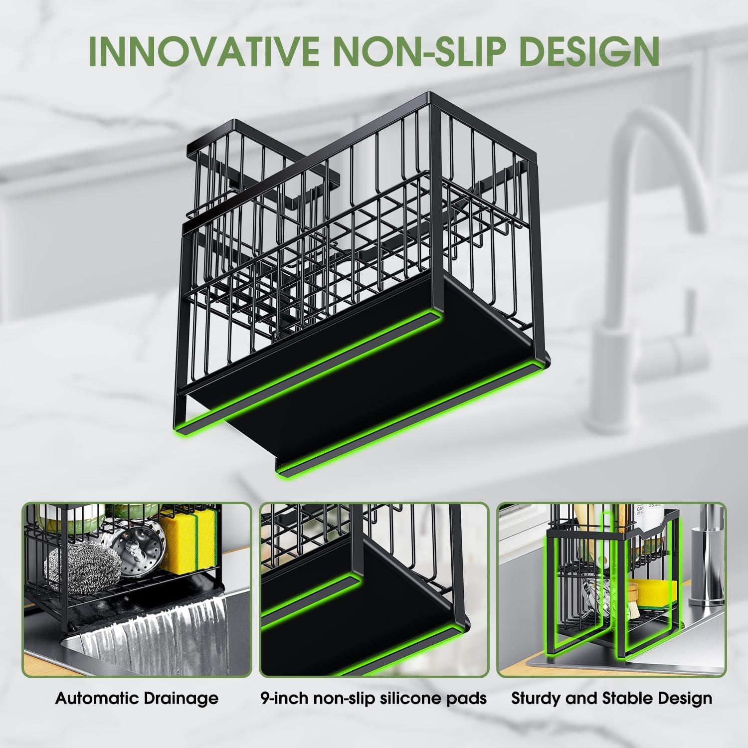 Soporte de Esponja de Cocina DYFVPOU 2 Niveles Antideslizante Negro