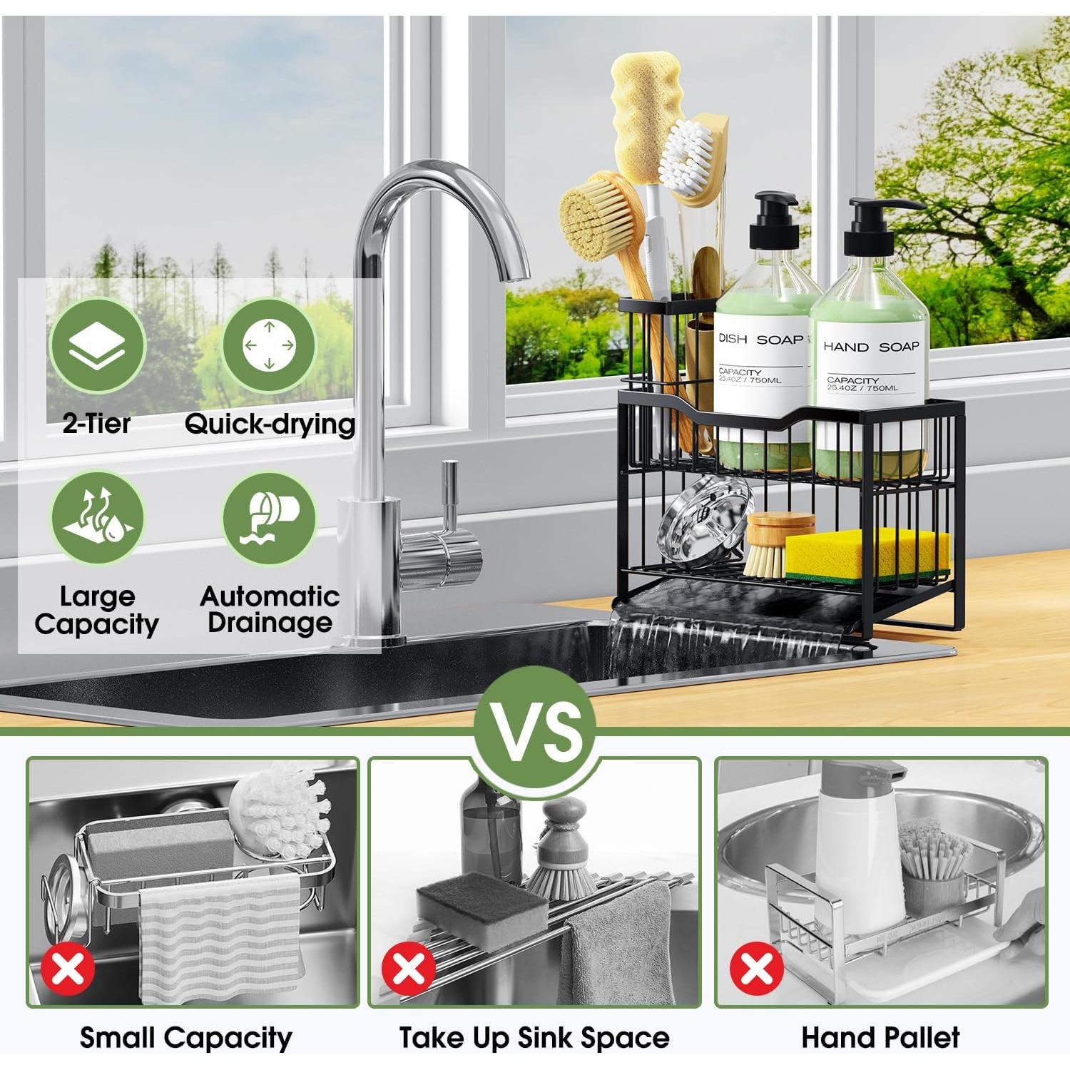 Soporte de Esponja de Cocina DYFVPOU 2 Niveles Antideslizante Negro