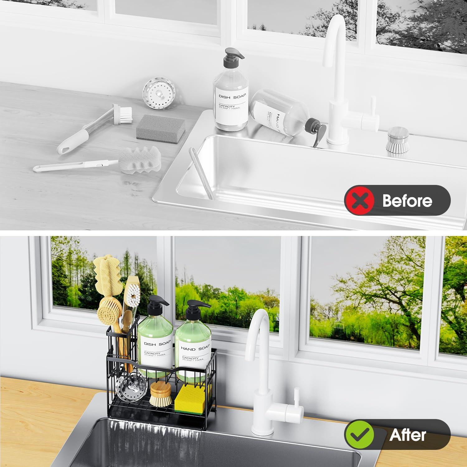 Soporte de Esponja de Cocina DYFVPOU 2 Niveles Antideslizante Negro