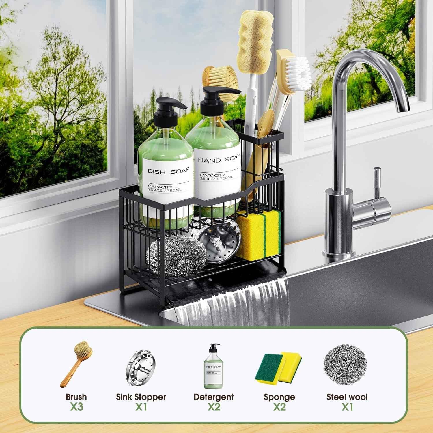 Soporte de Esponja de Cocina DYFVPOU 2 Niveles Antideslizante Negro