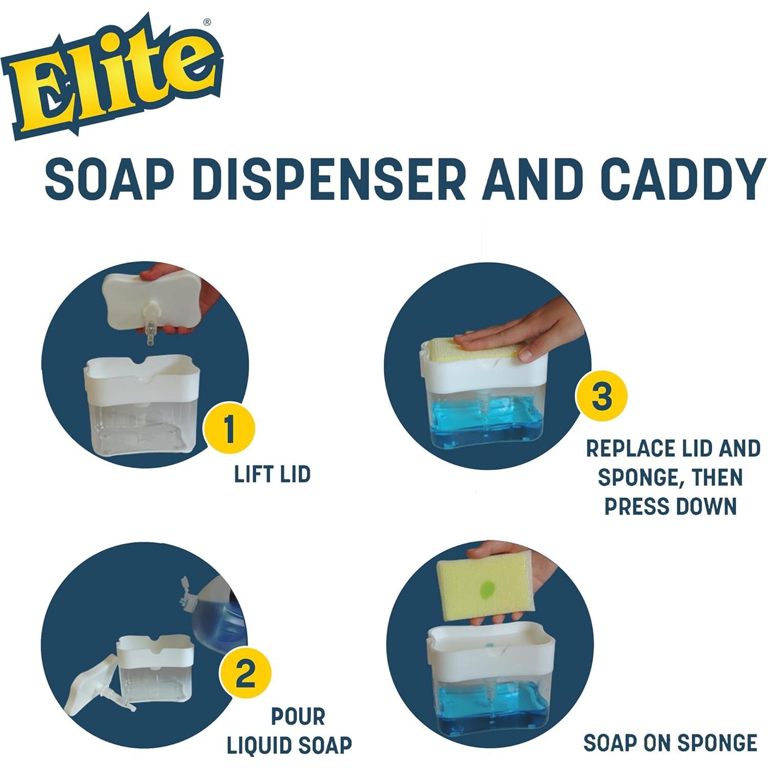 Dispensador de Jabón Elite Buddy con Esponja Limpiadora Blanca