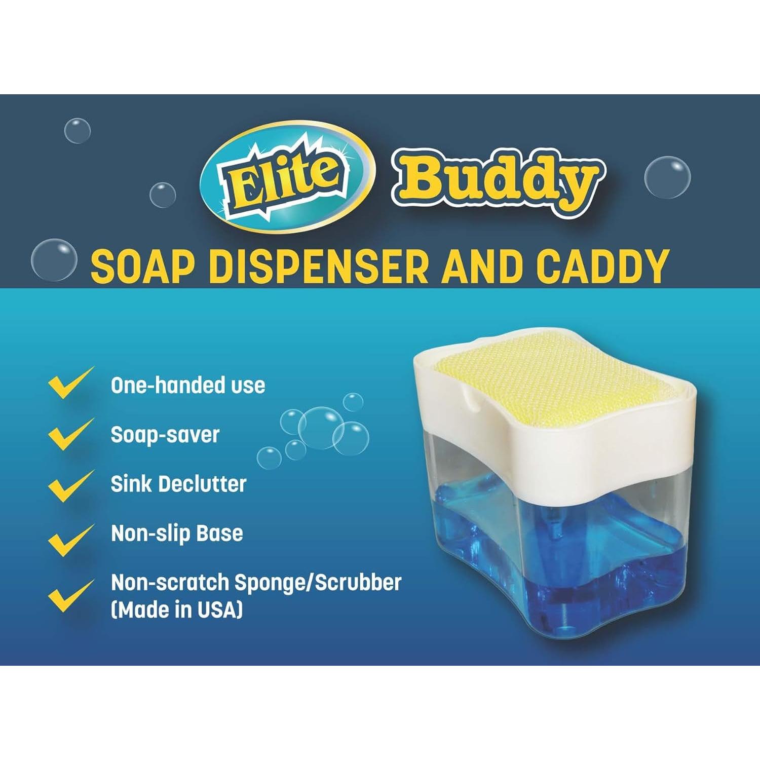 Dispensador de Jabón Elite Buddy con Esponja Limpiadora Blanca