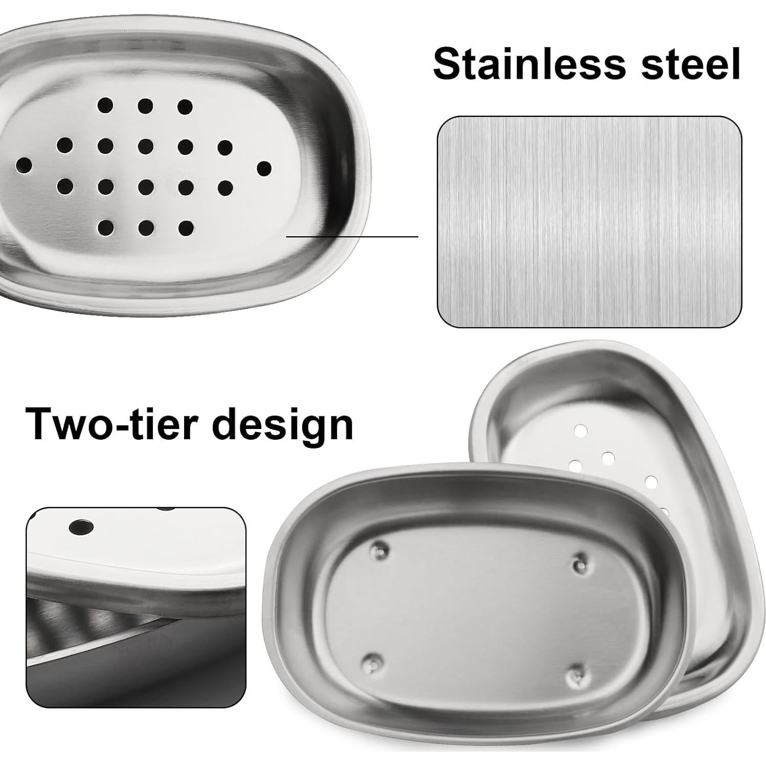 Jabonera de Acero Inoxidable Miruchertter Doble Capa 14x9.4cm