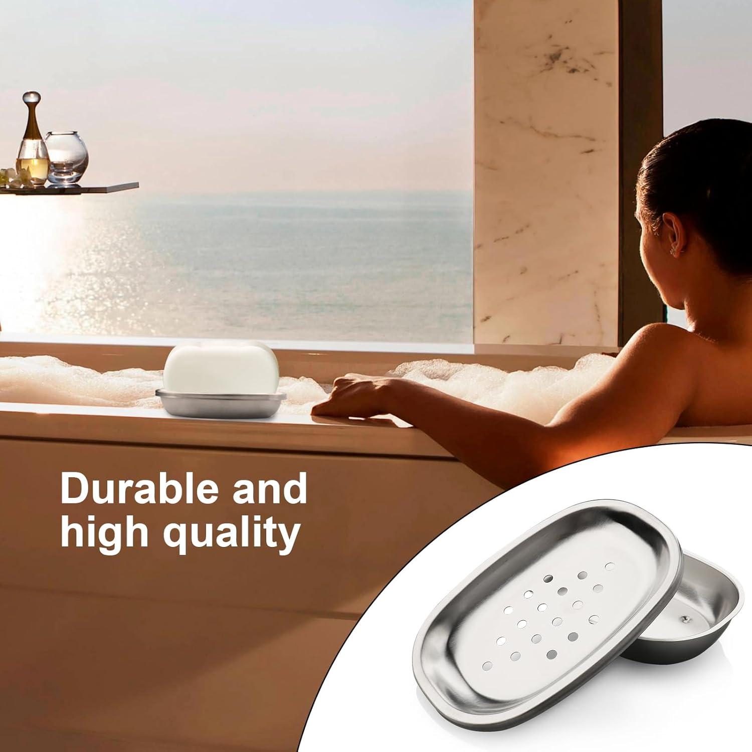 Jabonera de Acero Inoxidable Miruchertter Doble Capa 14x9.4cm