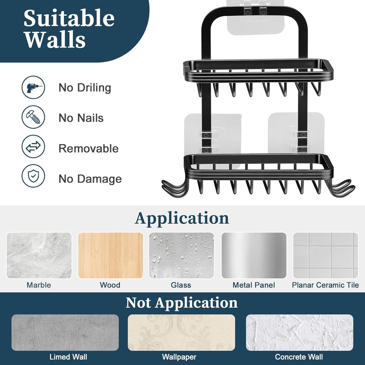 Soporte de Jabón MSAICOE Negro 2 Niveles Aluminio Antioxidante