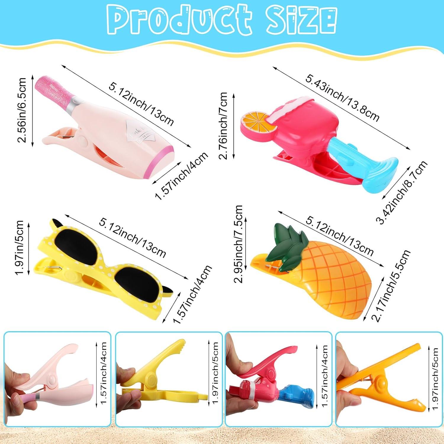 Clips para Toallas de Playa Sieral - 8 Pcs, 4 Estilos Divertidos