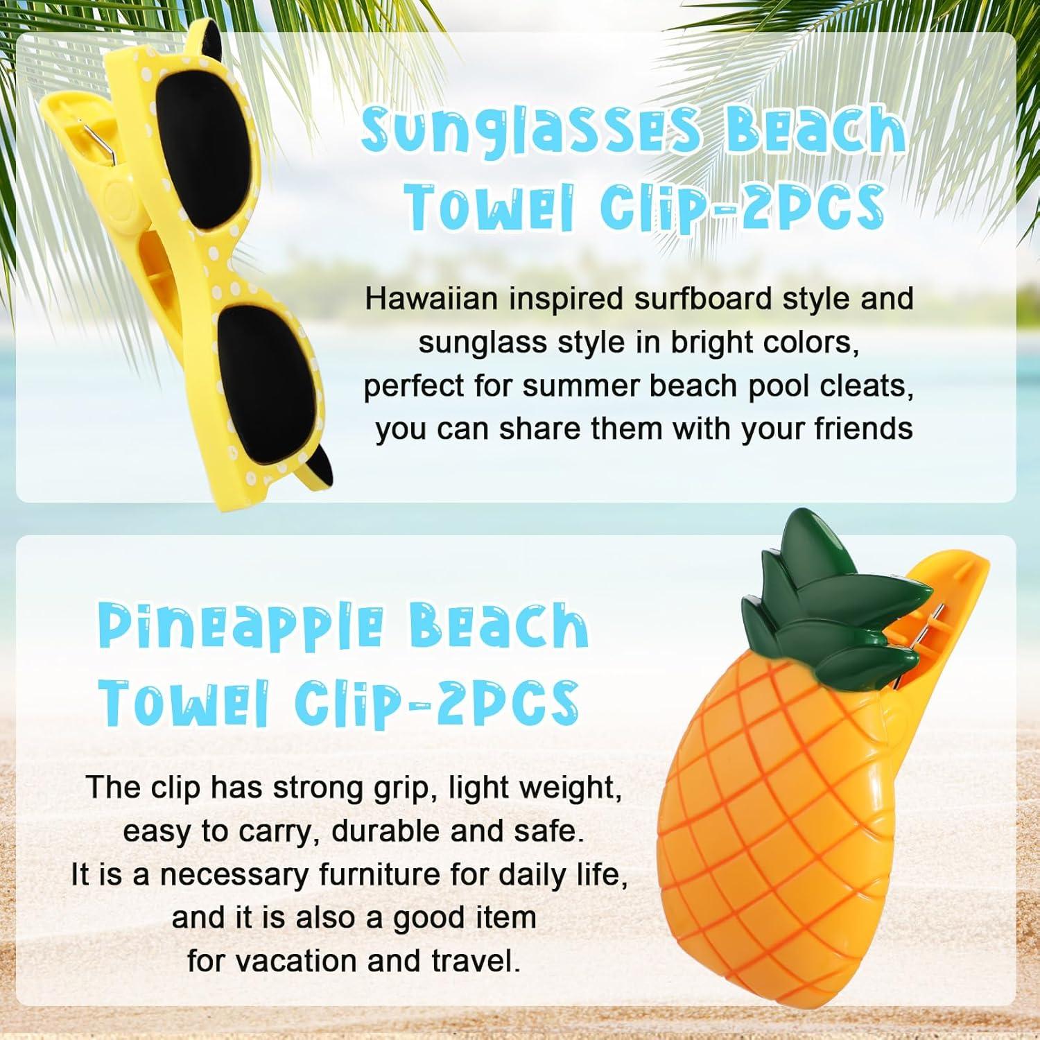 Clips para Toallas de Playa Sieral - 8 Pcs, 4 Estilos Divertidos