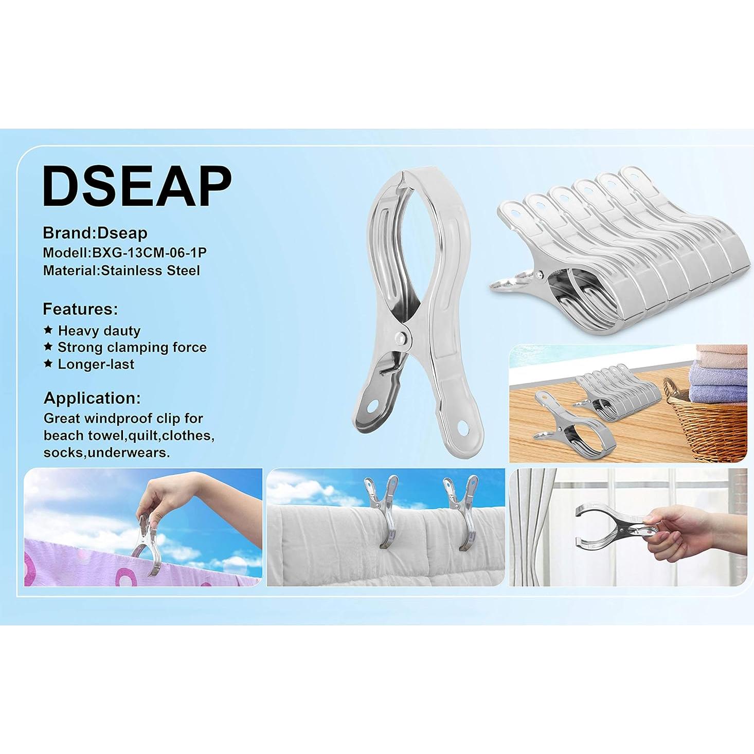 Clips para Toallas Dseap - Paquete de 6, Acero Inoxidable 13cm