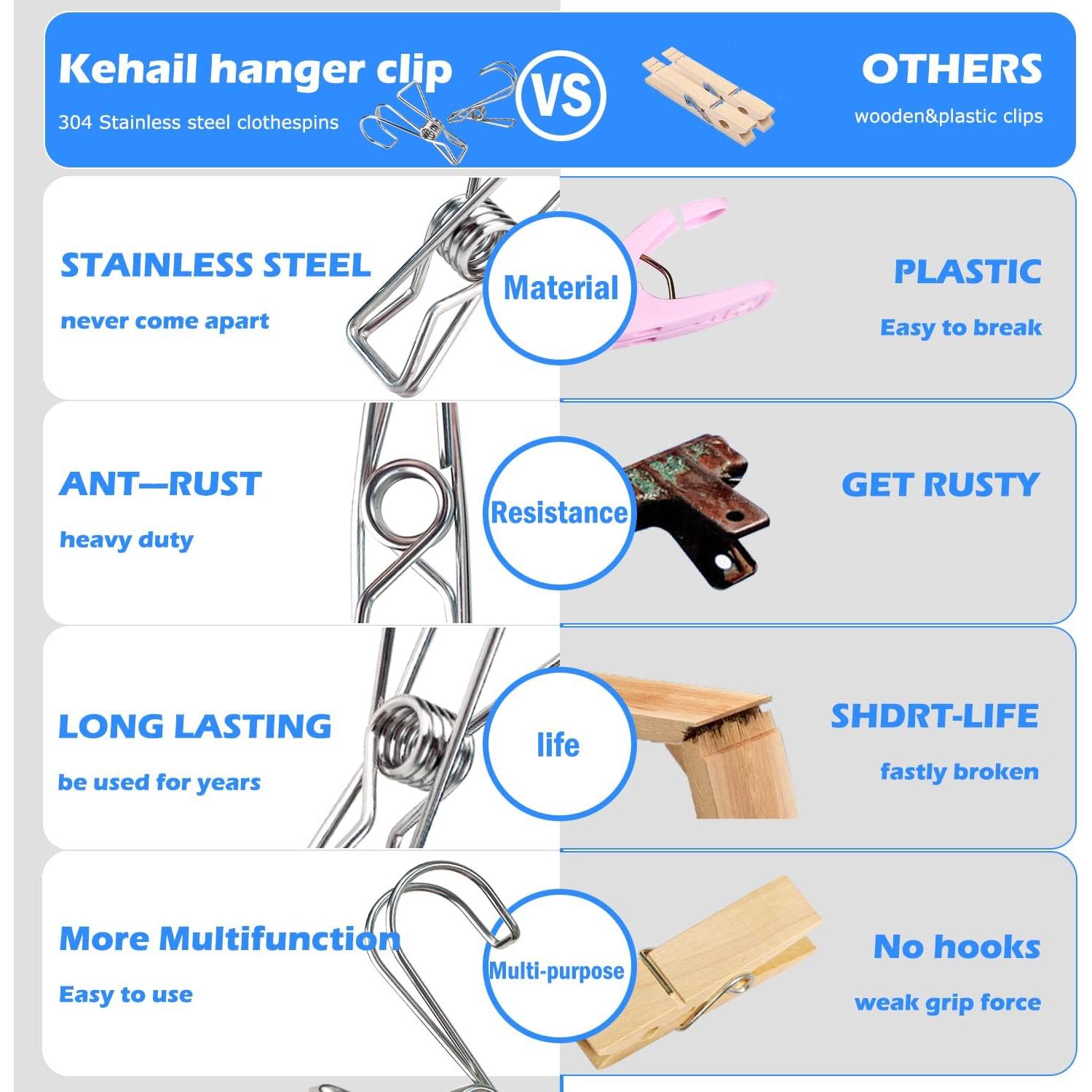 14 Clips de Acero Inoxidable 304 Kehail para Colgar Artículos
