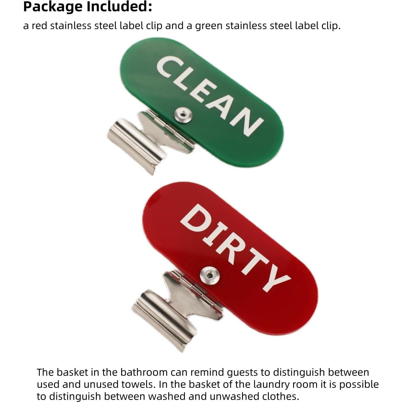 Etiquetas de Cesta de Ropa Limpia y Sucia Runningfish - Clips Acero Inoxidable