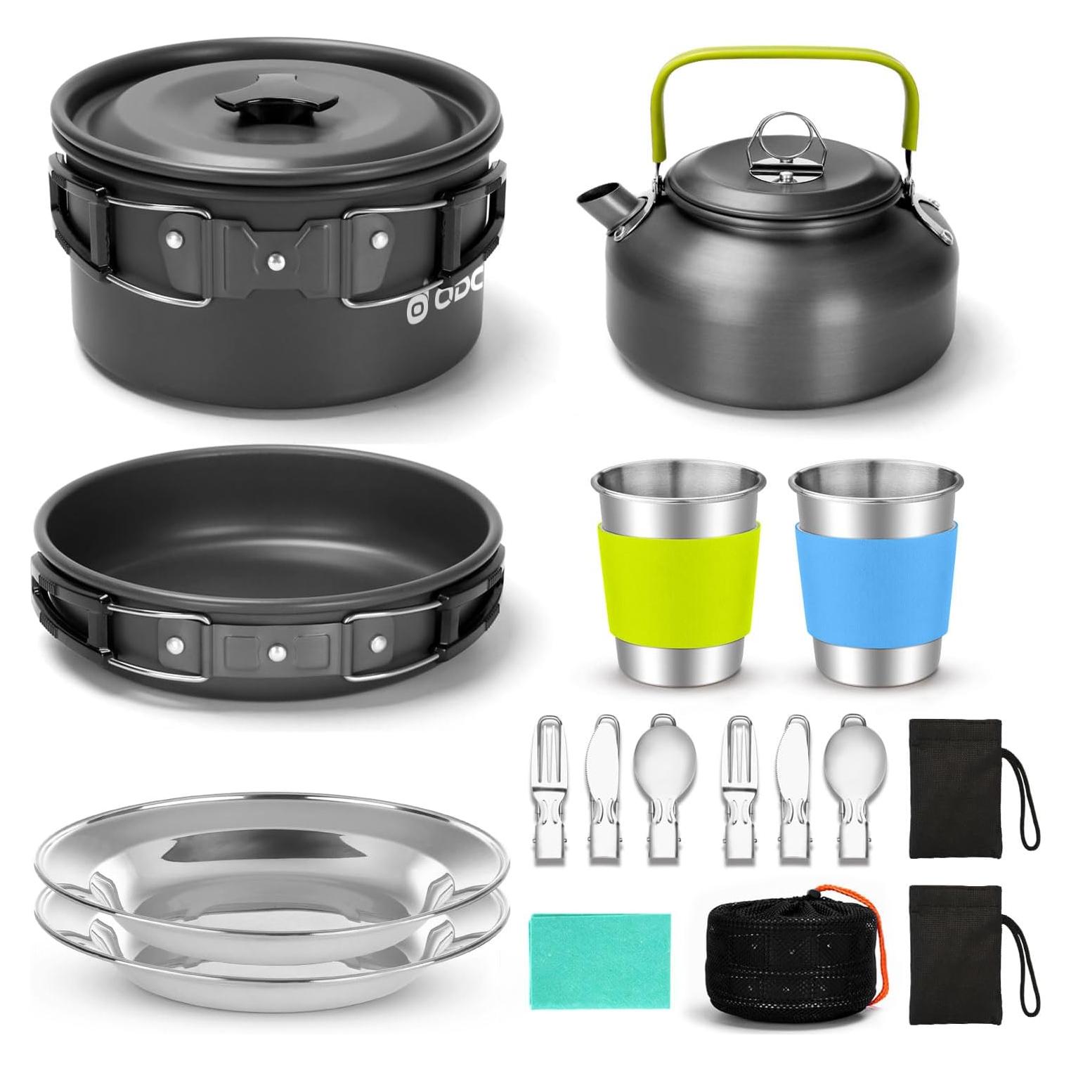 Kit de Cocina para Camping Odoland 15 Piezas Aluminio Antiadherente