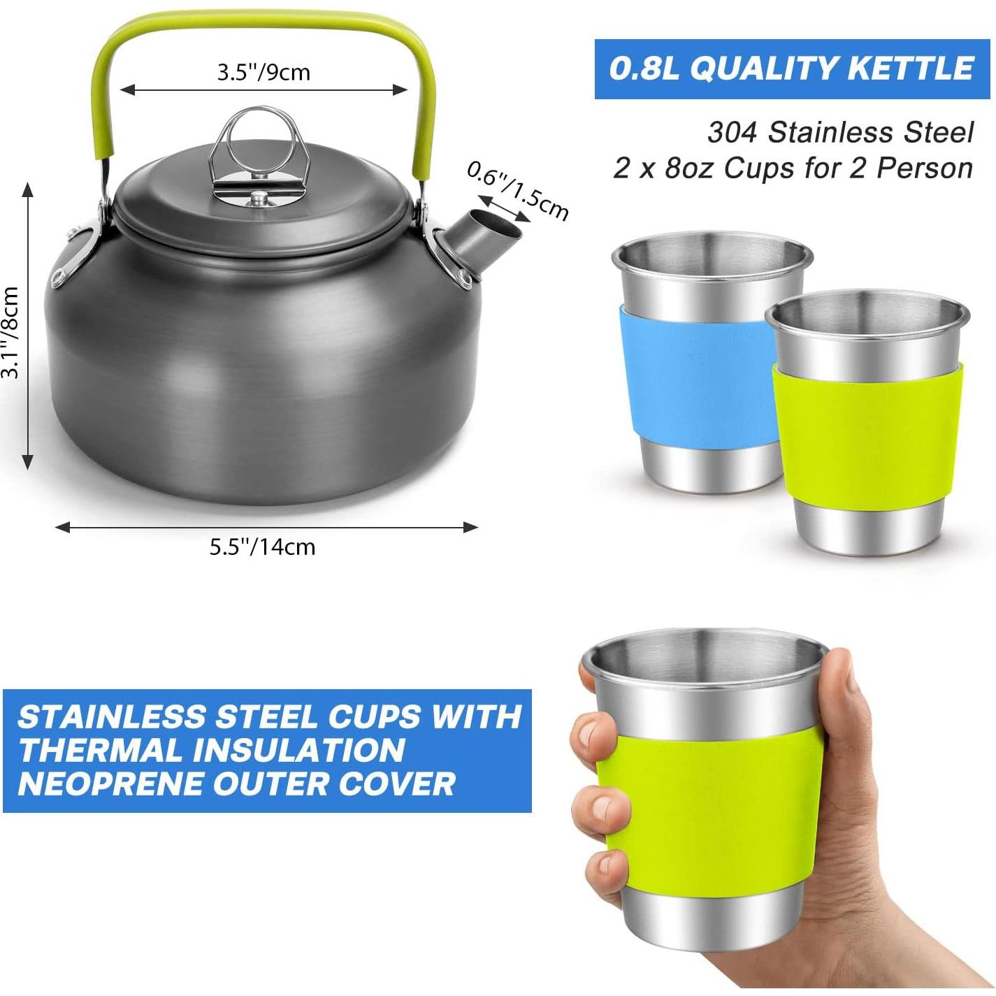 Kit de Cocina para Camping Odoland 15 Piezas Aluminio Antiadherente