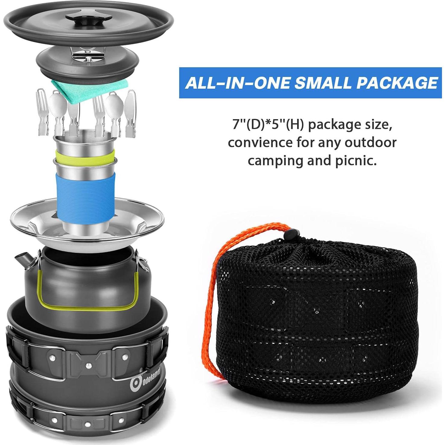 Kit de Cocina para Camping Odoland 15 Piezas Aluminio Antiadherente