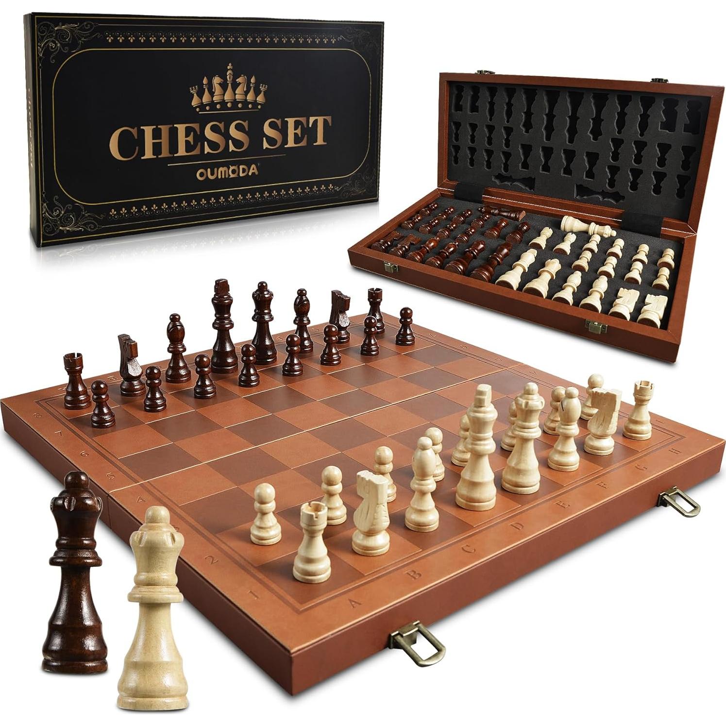 Juego de Ajedrez Magnético OUMODA de Cuero 39.1 cm Plegable