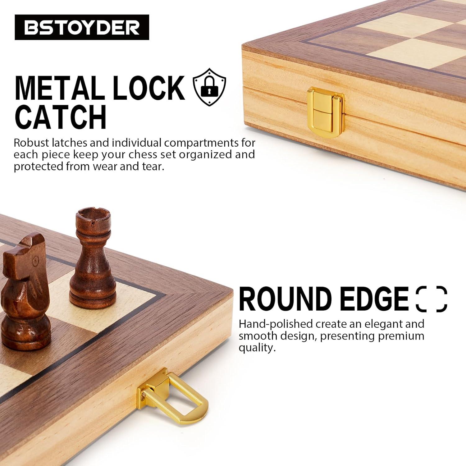 Juego de Ajedrez Magnético de Madera BSTOYDER 38.1 cm Plegable