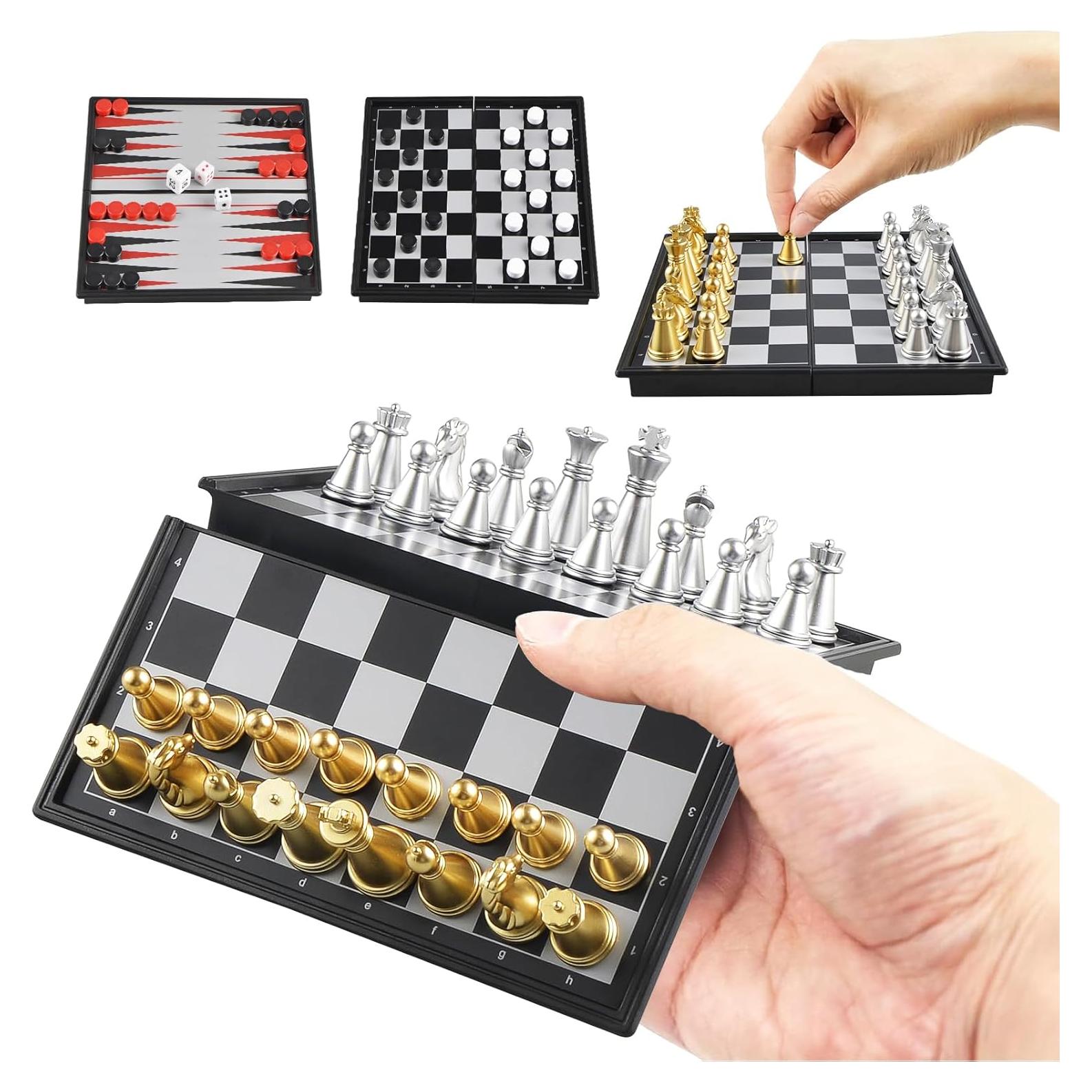 Juego de Ajedrez Damas Backgammon Magnético OUMODA 3 en 1