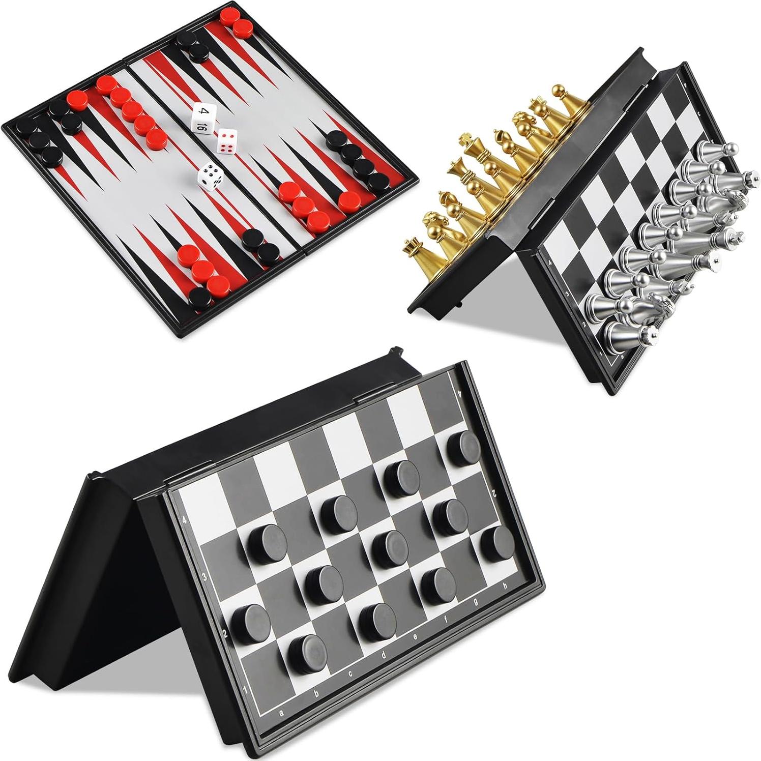 Juego de Ajedrez Damas Backgammon Magnético OUMODA 3 en 1