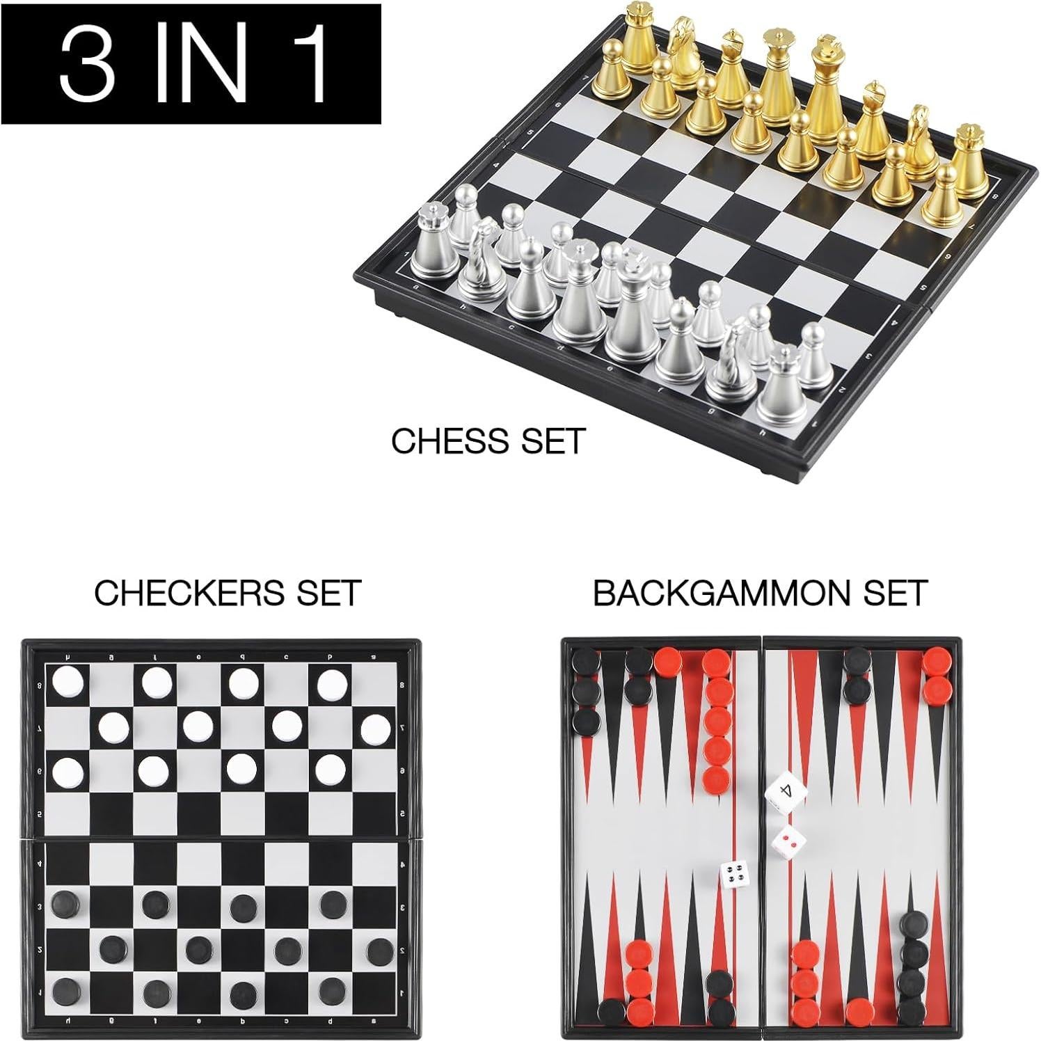 Juego de Ajedrez Damas Backgammon Magnético OUMODA 3 en 1