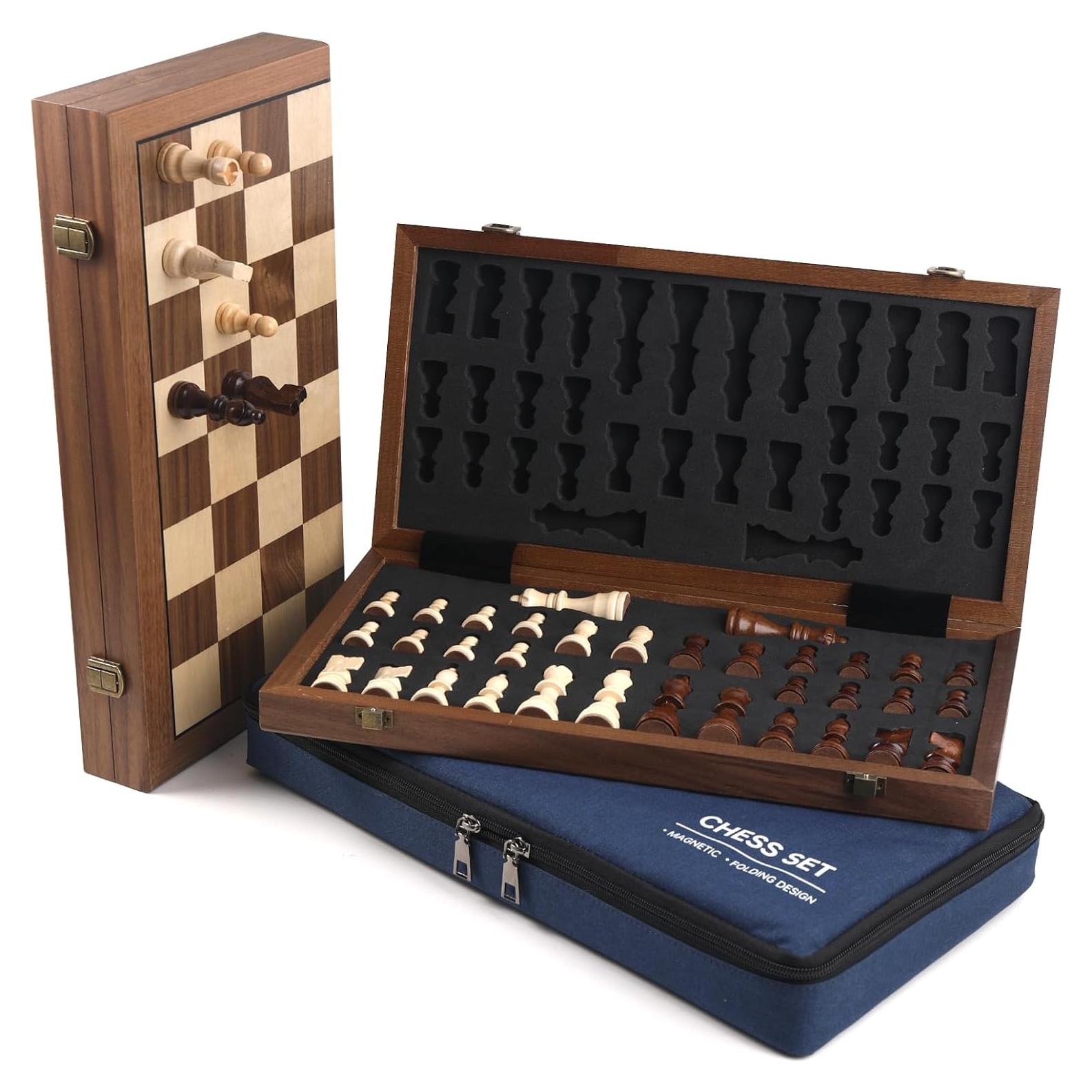 Juego de Ajedrez Magnético de Madera 15" con Bolsa Azul