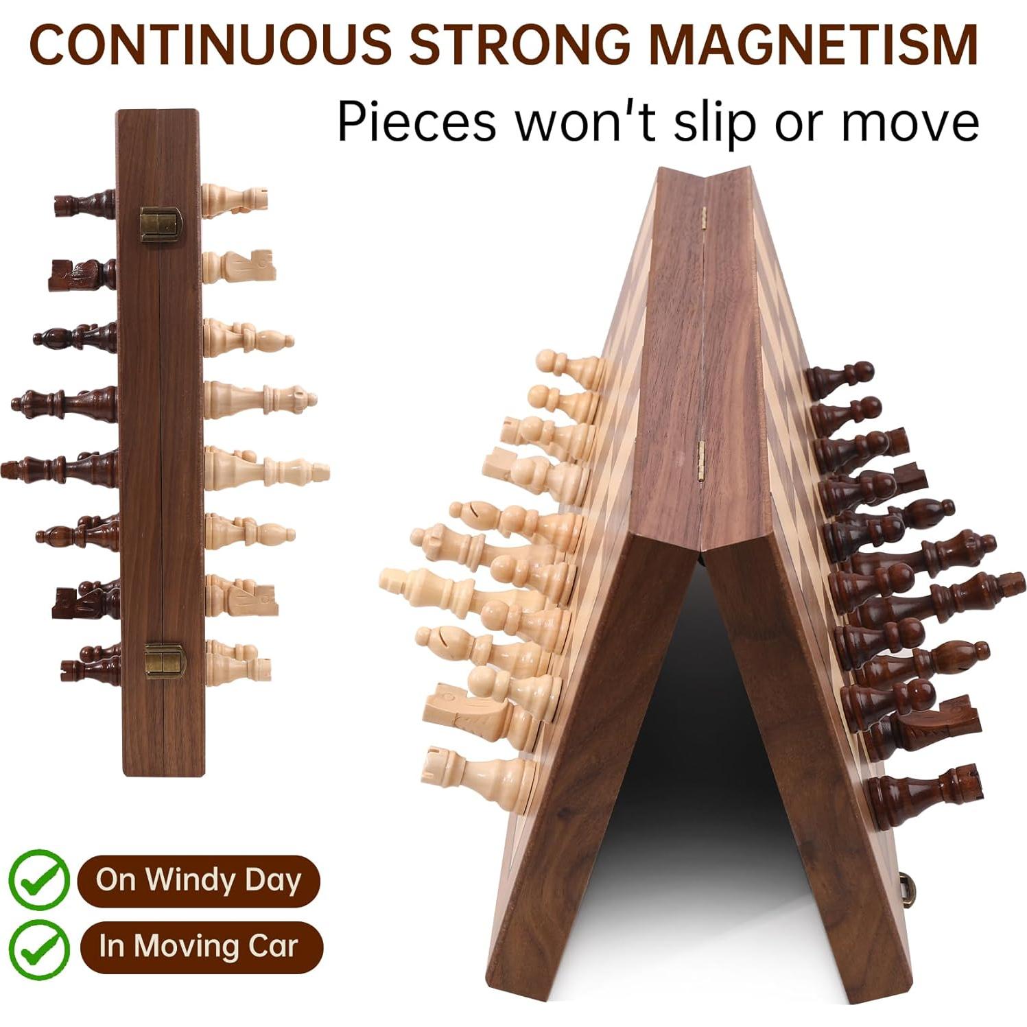 Juego de Ajedrez Magnético de Madera 15" con Bolsa Azul