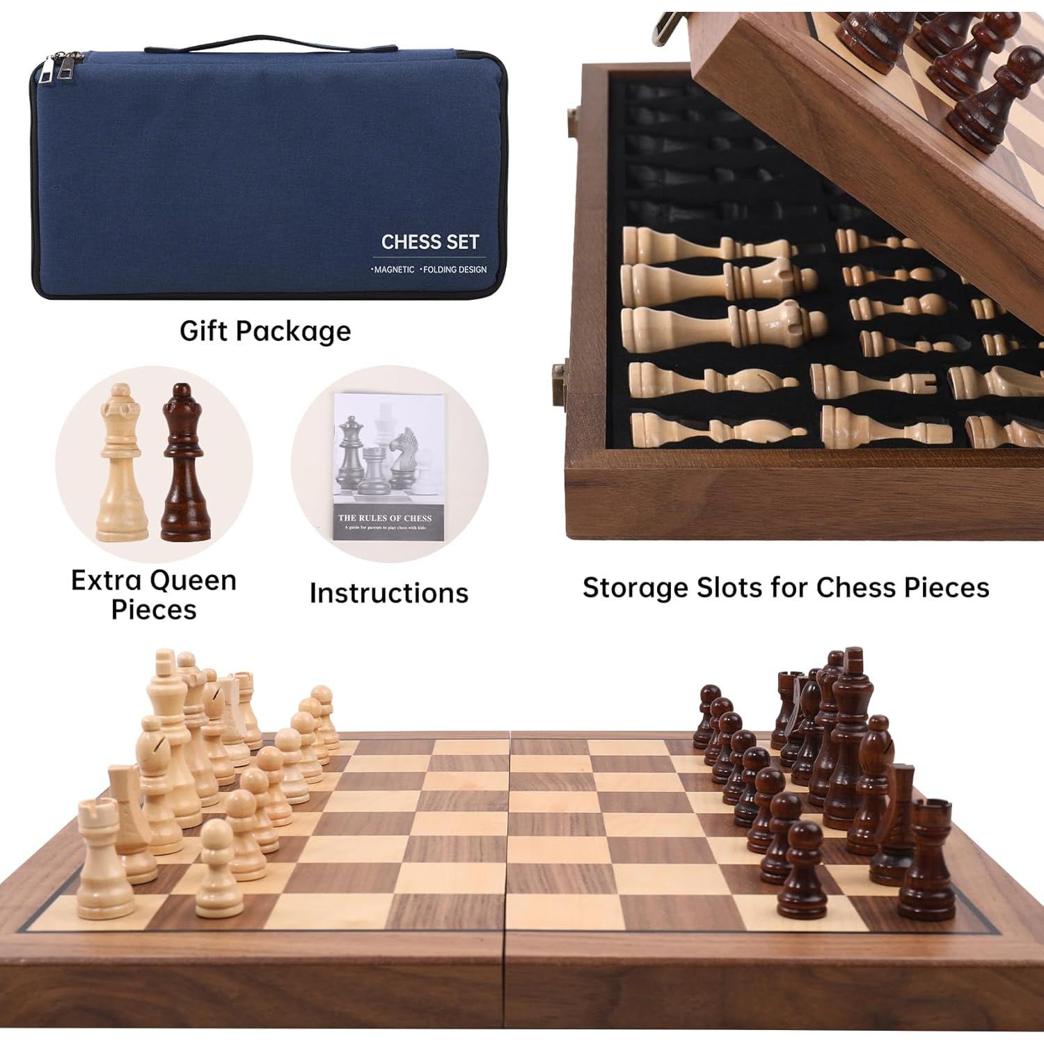Juego de Ajedrez Magnético de Madera 15" con Bolsa Azul