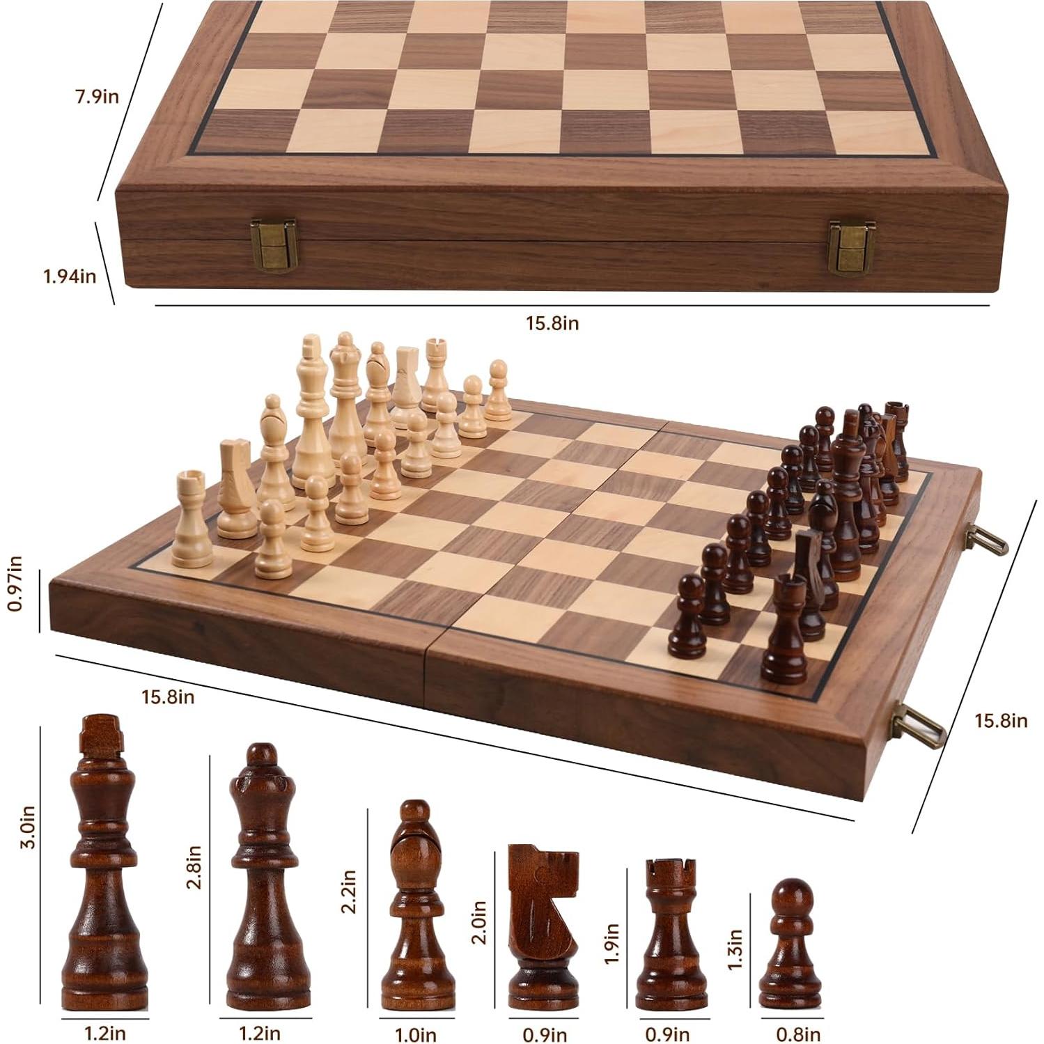 Juego de Ajedrez Magnético de Madera 15" con Bolsa Azul