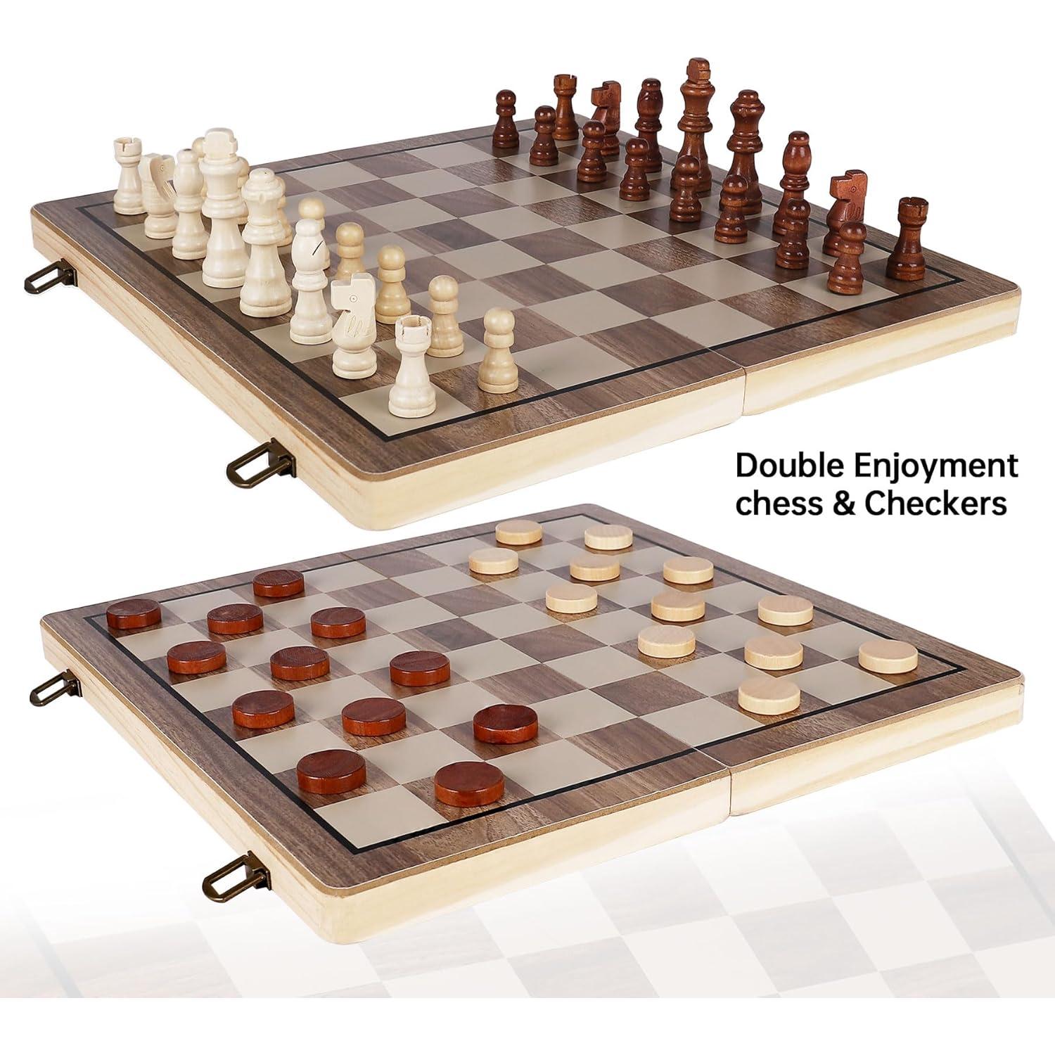 Juego de Ajedrez y Damas de Madera Demiwise 38.1 cm Plegable