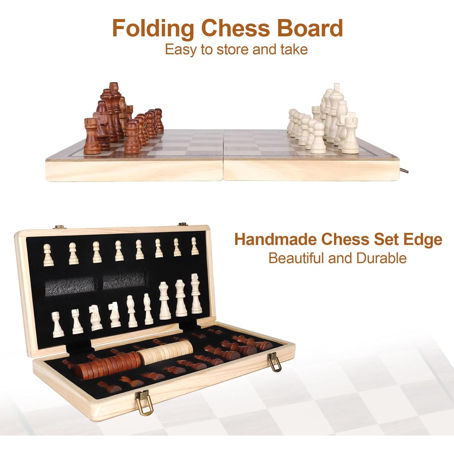 Juego de Ajedrez y Damas de Madera Demiwise 38.1 cm Plegable