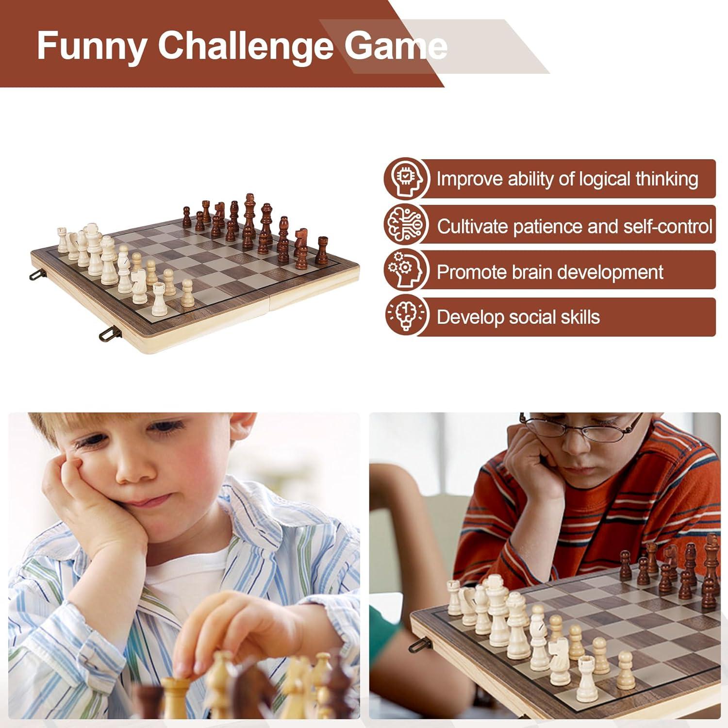 Juego de Ajedrez y Damas de Madera Demiwise 38.1 cm Plegable