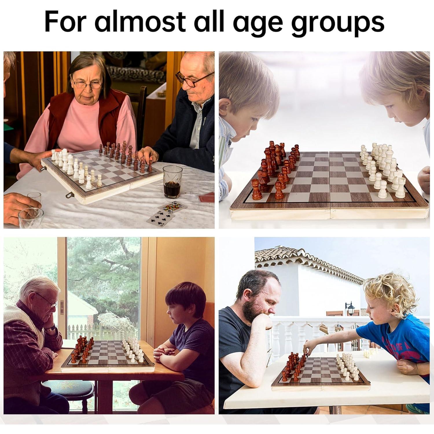 Juego de Ajedrez y Damas de Madera Demiwise 38.1 cm Plegable