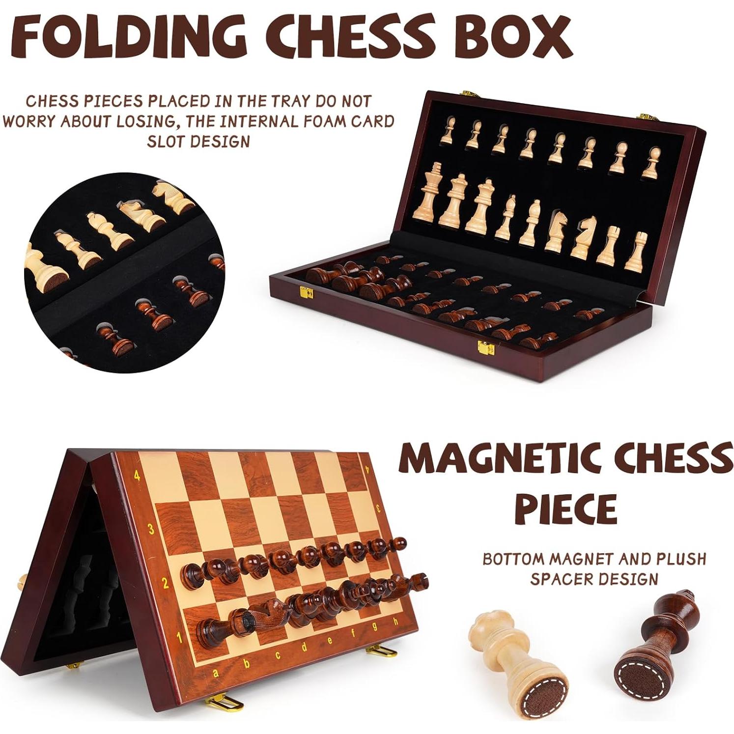 Juego de Ajedrez Magnético de Madera Plegable 38x19cm