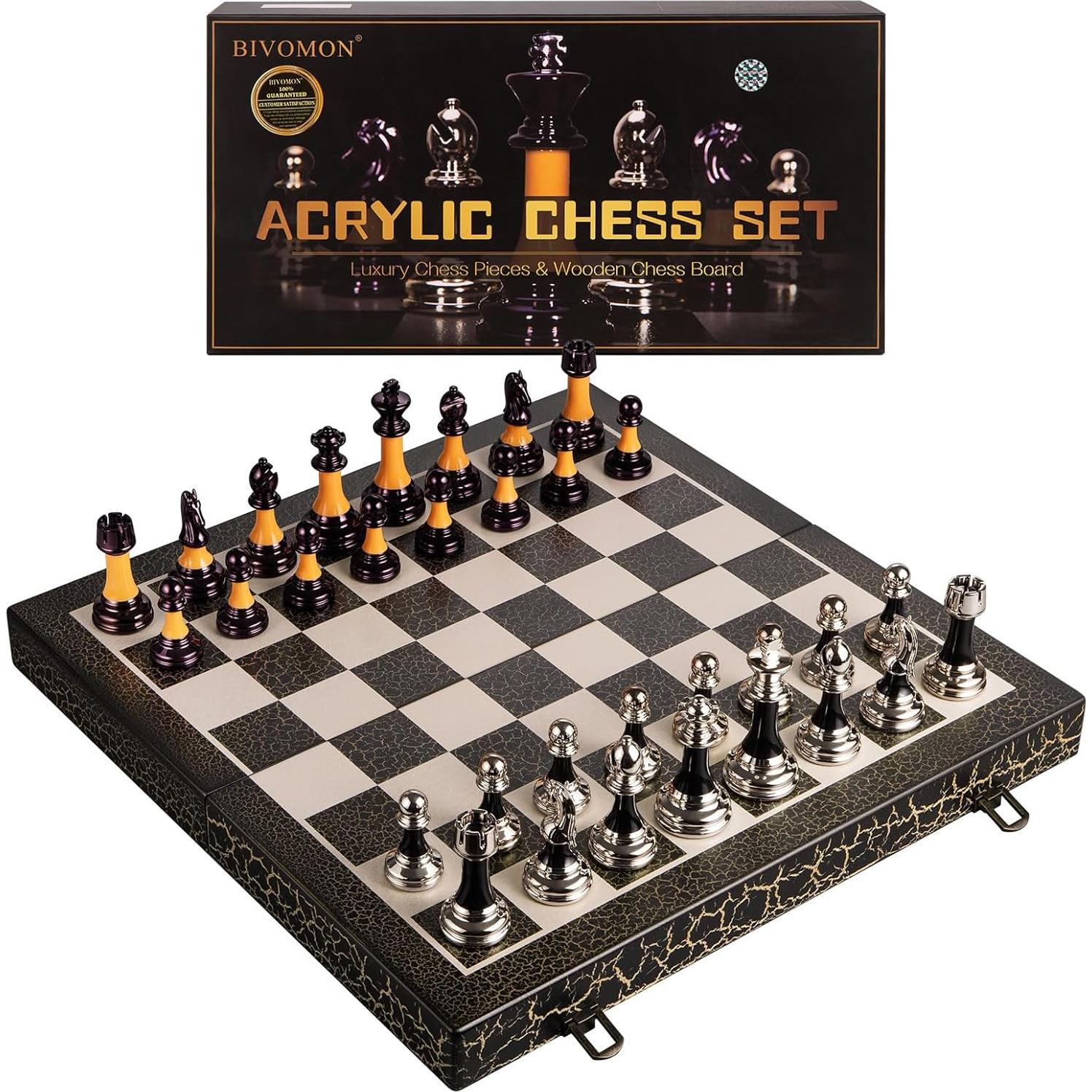 Juego de Ajedrez Plegable BIVOMON 42x42 cm Acrílico Lujo