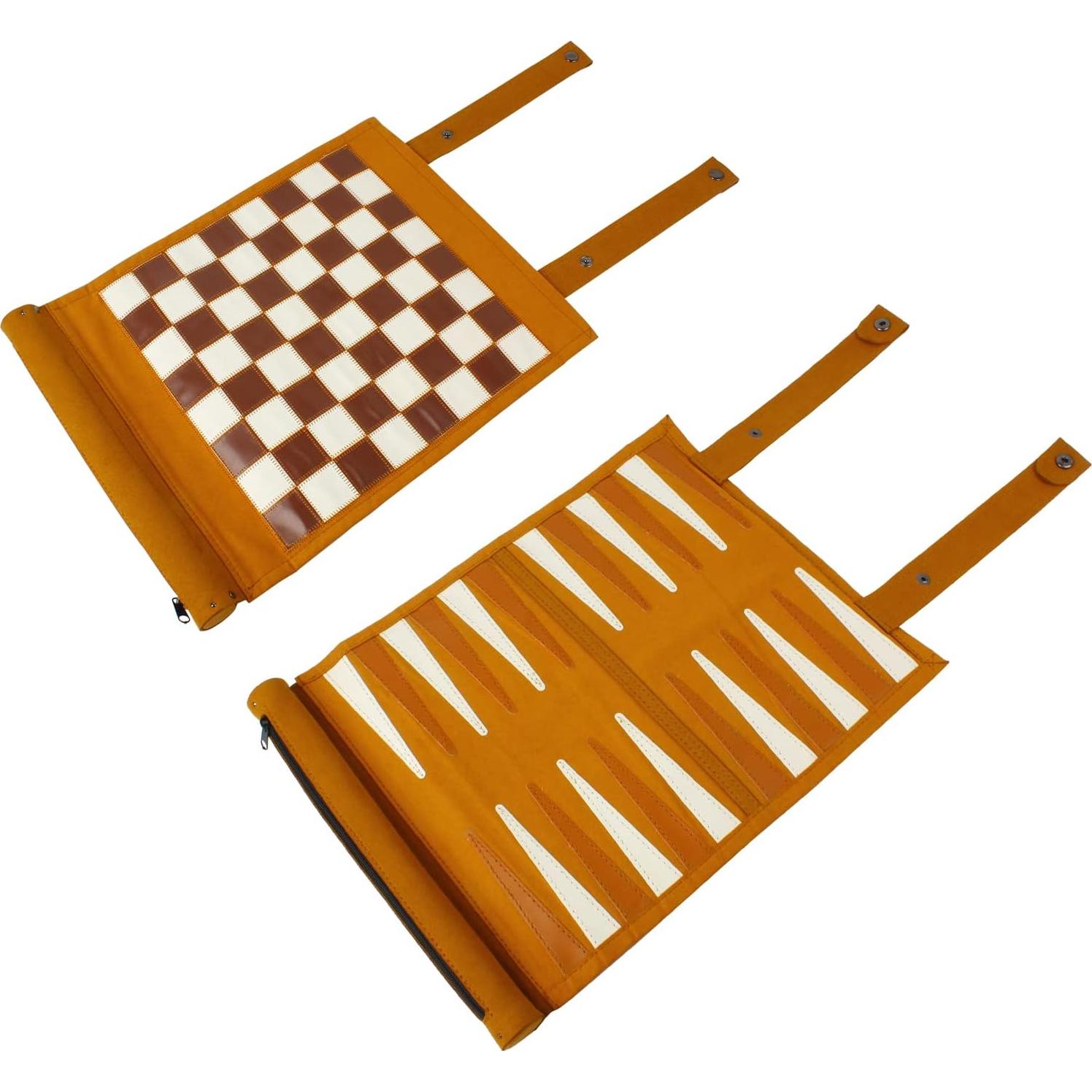 Juego de Mesa 3-en-1 Ajedrez Damas Backgammon Andux Marrón