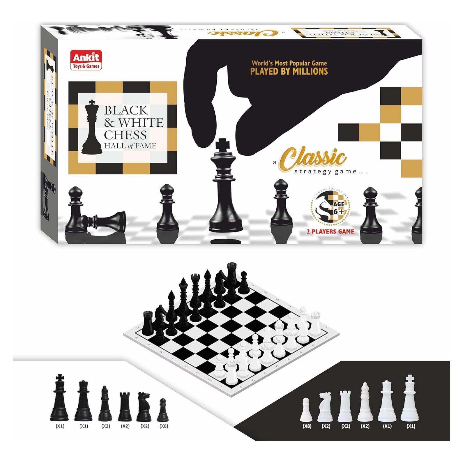 Conjunto de Ajedrez Negro y Blanco Ankit 38x38 cm Portátil