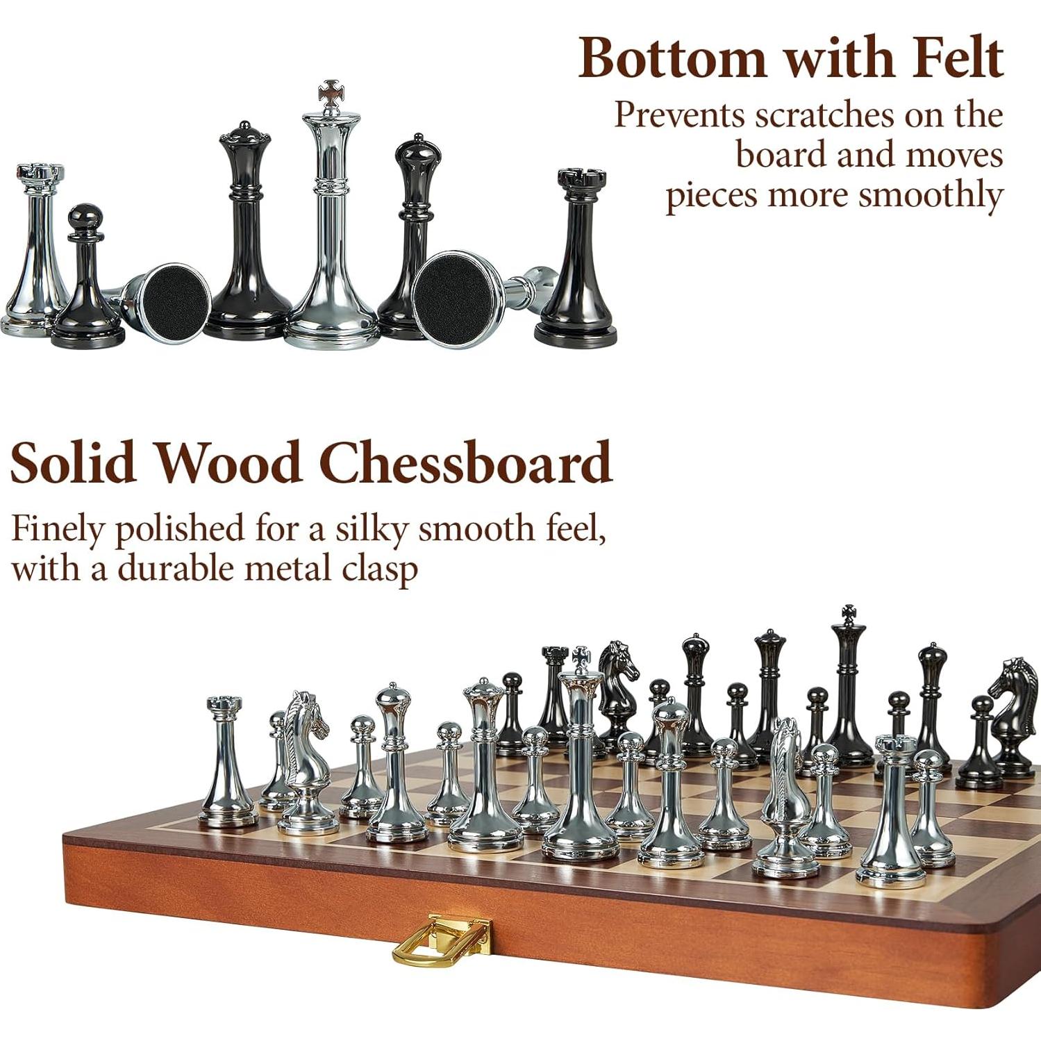 Juego de Ajedrez Plegable de Madera ELONGDI 30.48 cm Metal