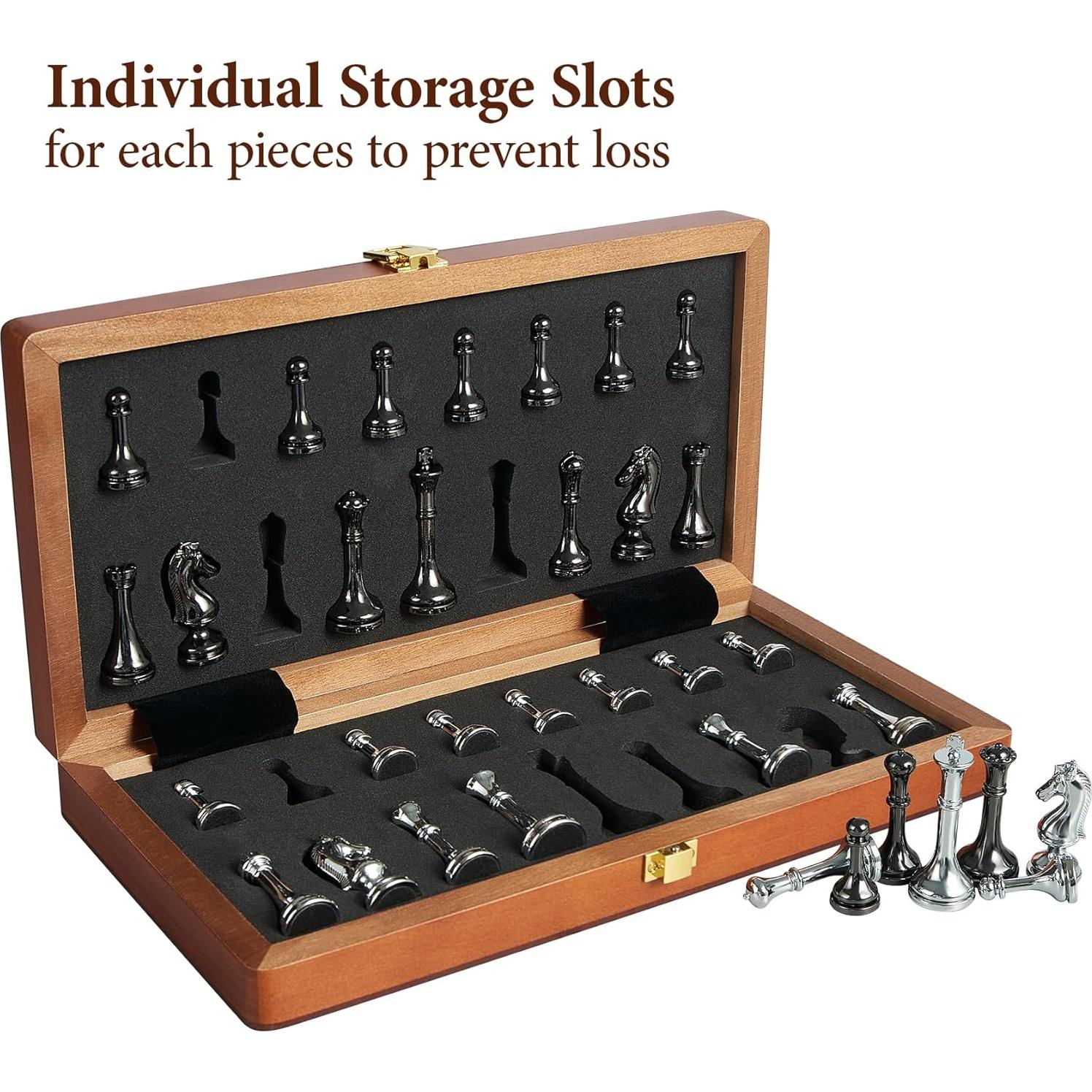 Juego de Ajedrez Plegable de Madera ELONGDI 30.48 cm Metal