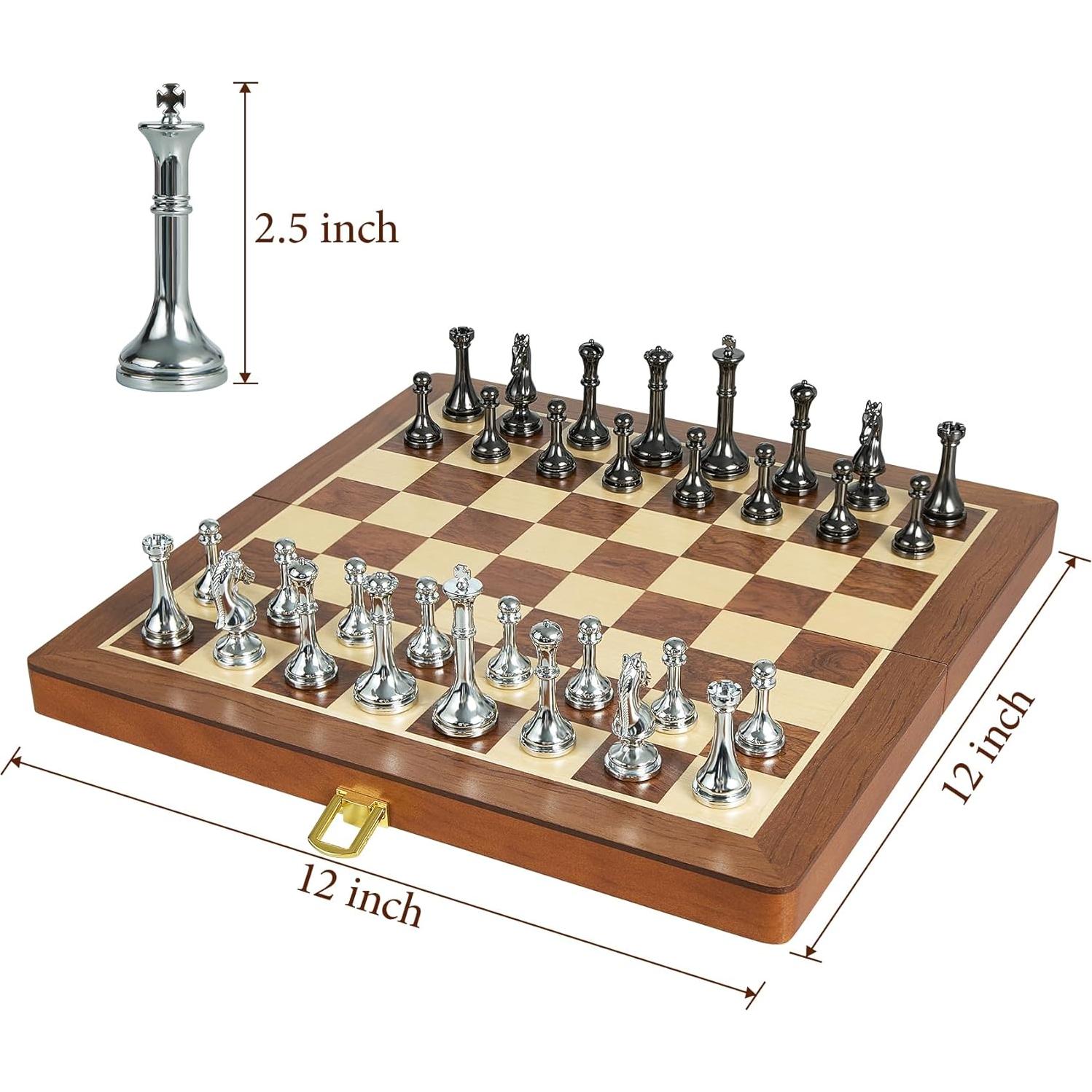 Juego de Ajedrez Plegable de Madera ELONGDI 30.48 cm Metal