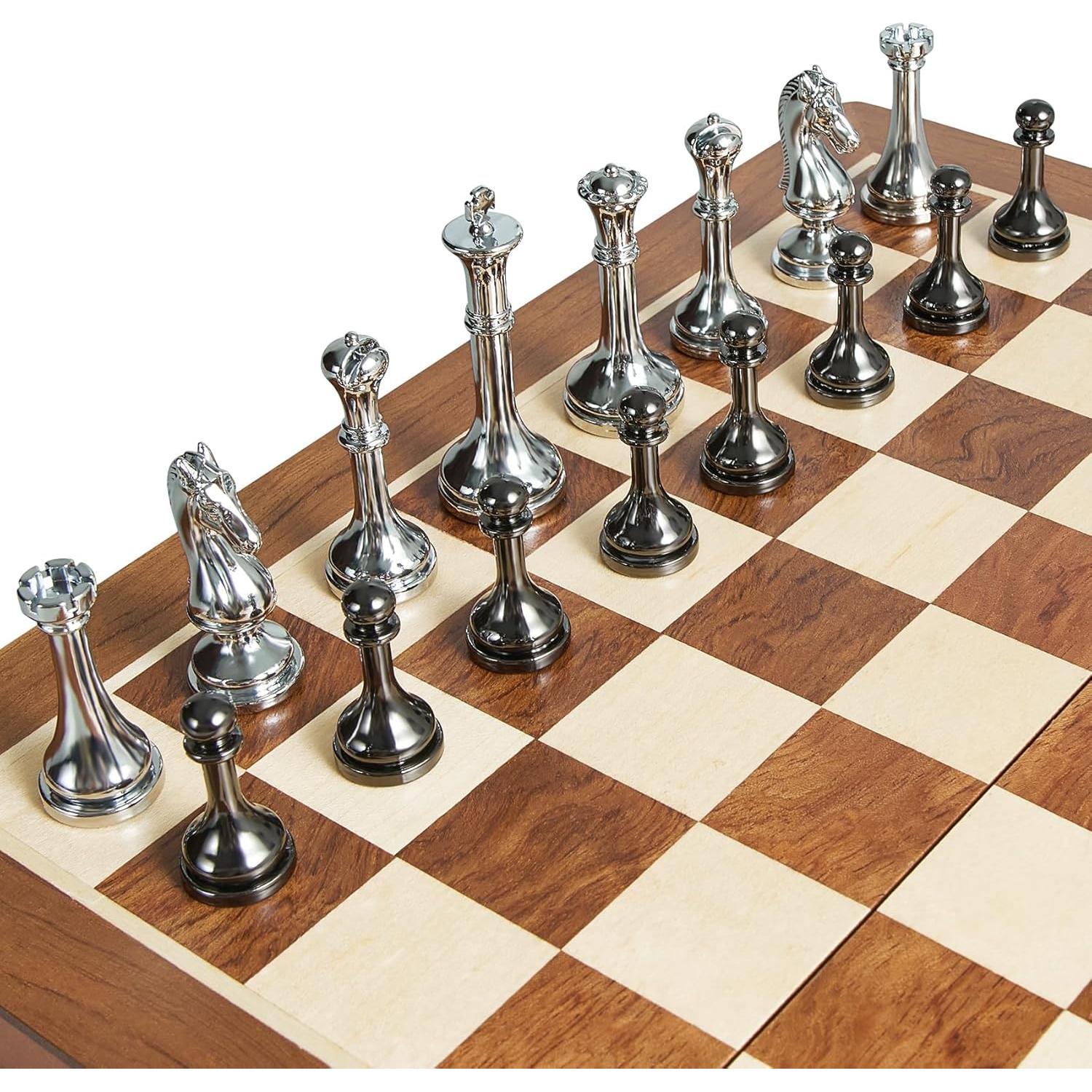 Juego de Ajedrez Plegable de Madera ELONGDI 30.48 cm Metal