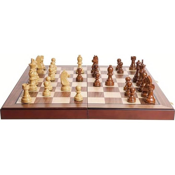Juego de Ajedrez Plegable de Madera de Nogal 50x50 cm - Torneo
