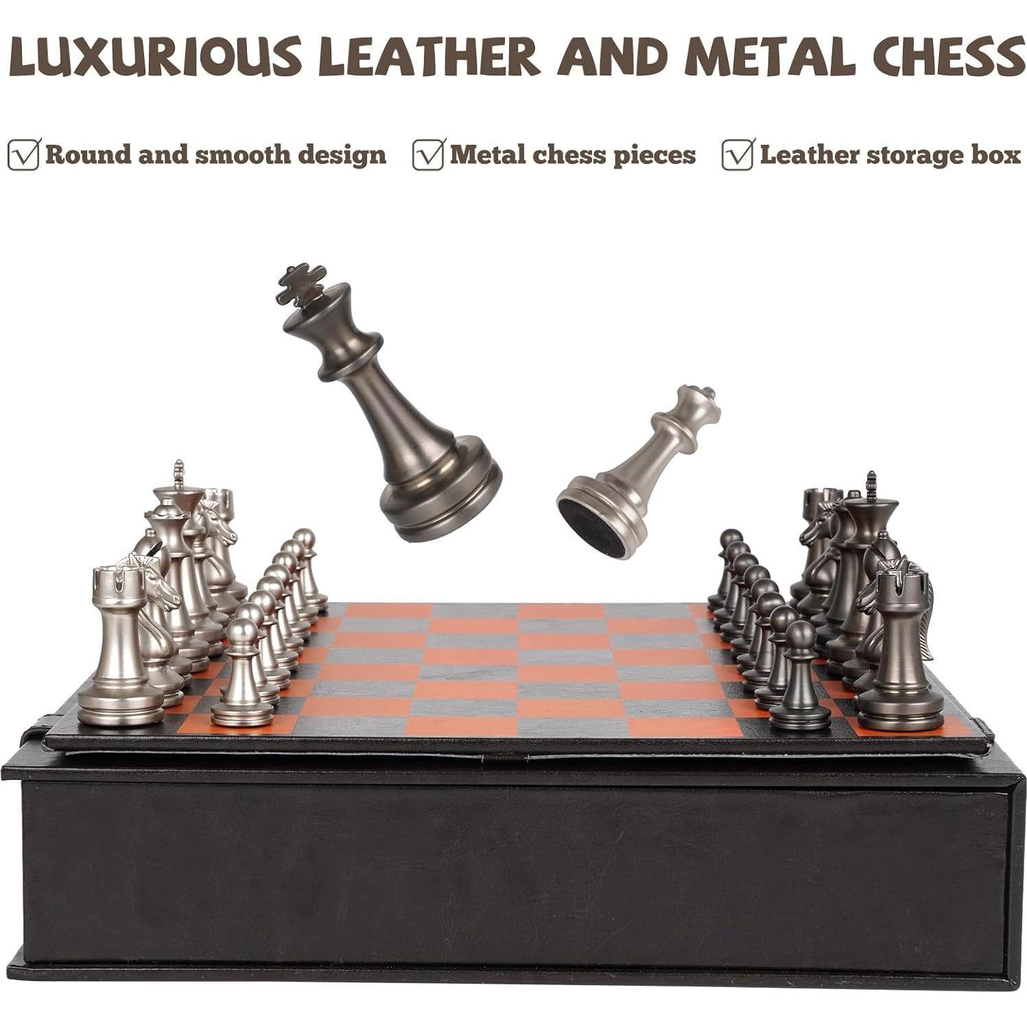 Juego de Ajedrez de Metal XAOHAO - Tablero de Cuero 30.48 cm