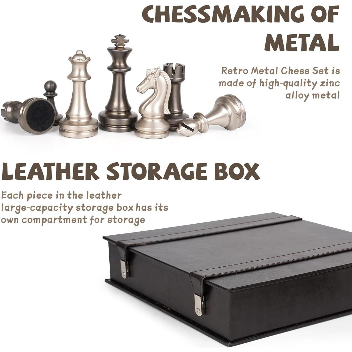 Juego de Ajedrez de Metal XAOHAO - Tablero de Cuero 30.48 cm