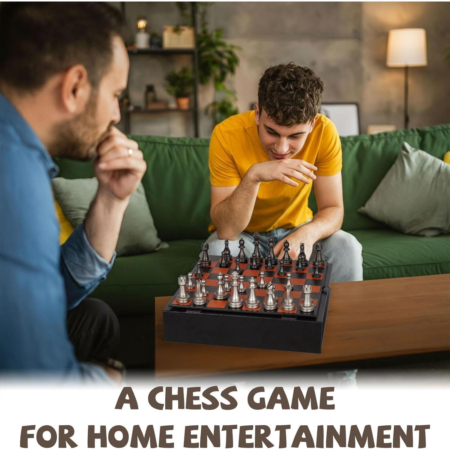 Juego de Ajedrez de Metal XAOHAO - Tablero de Cuero 30.48 cm