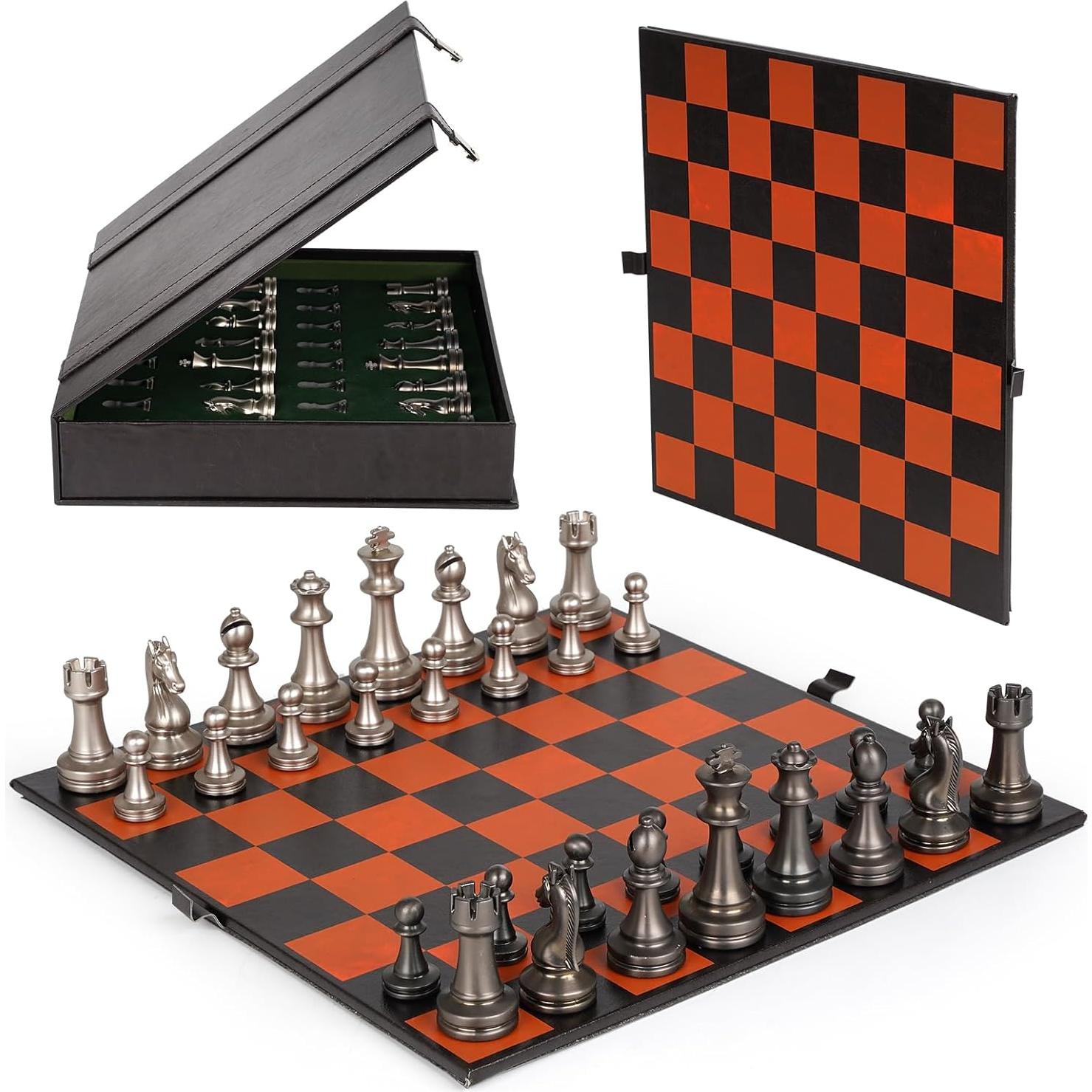 Juego de Ajedrez de Metal XAOHAO - Tablero de Cuero 30.48 cm