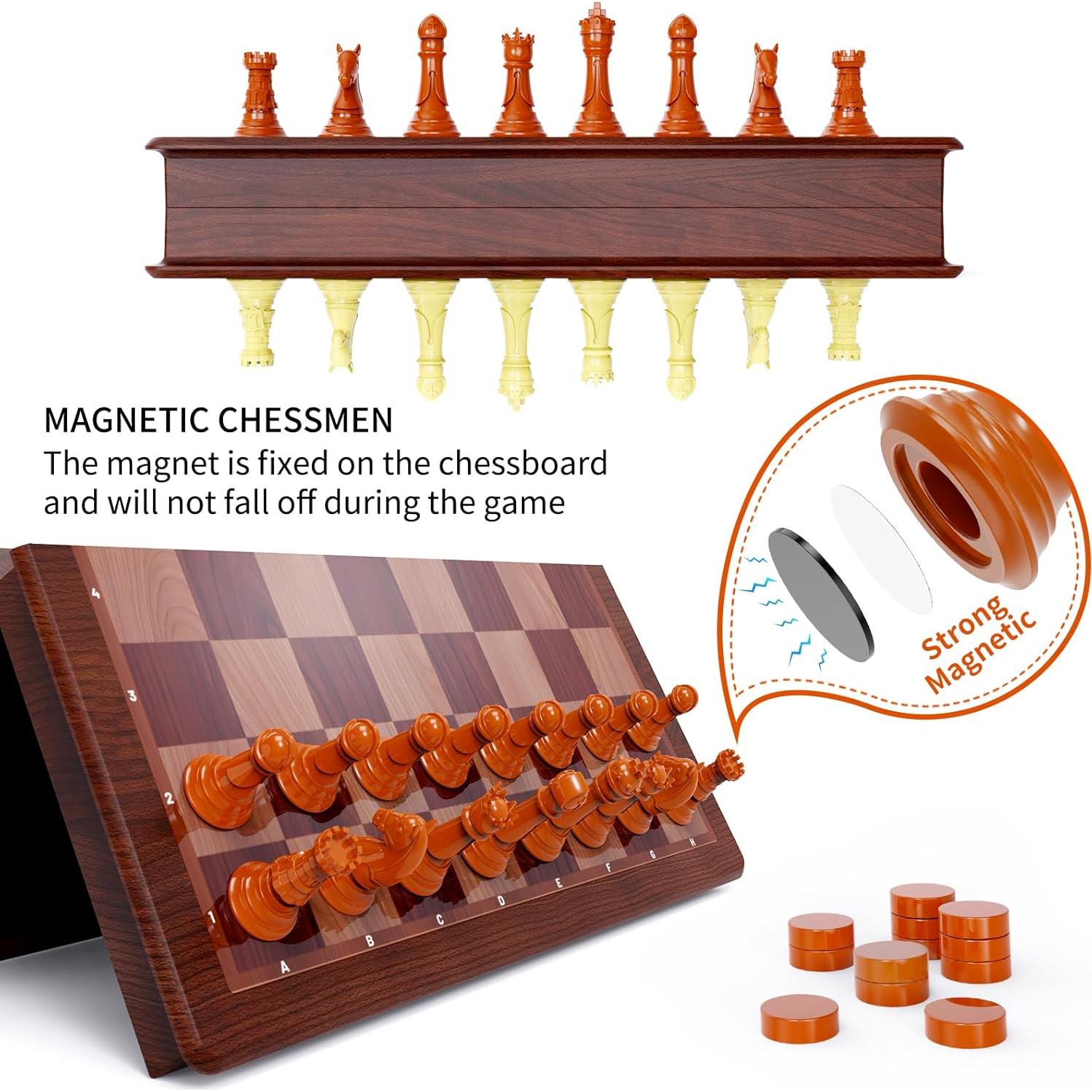 Juego de Ajedrez y Damas Magnético HONGTUO 33 cm Plegable