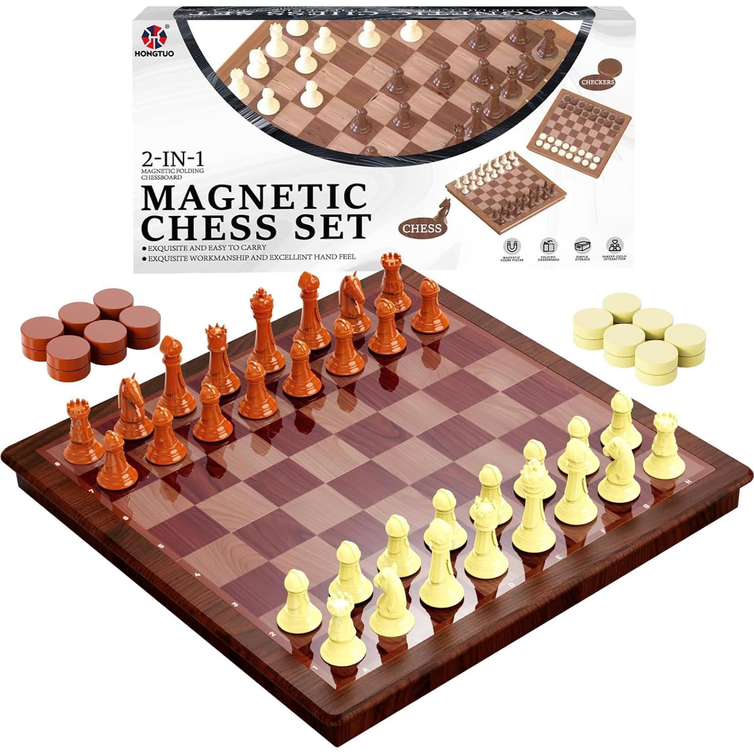 Juego de Ajedrez y Damas Magnético HONGTUO 33 cm Plegable