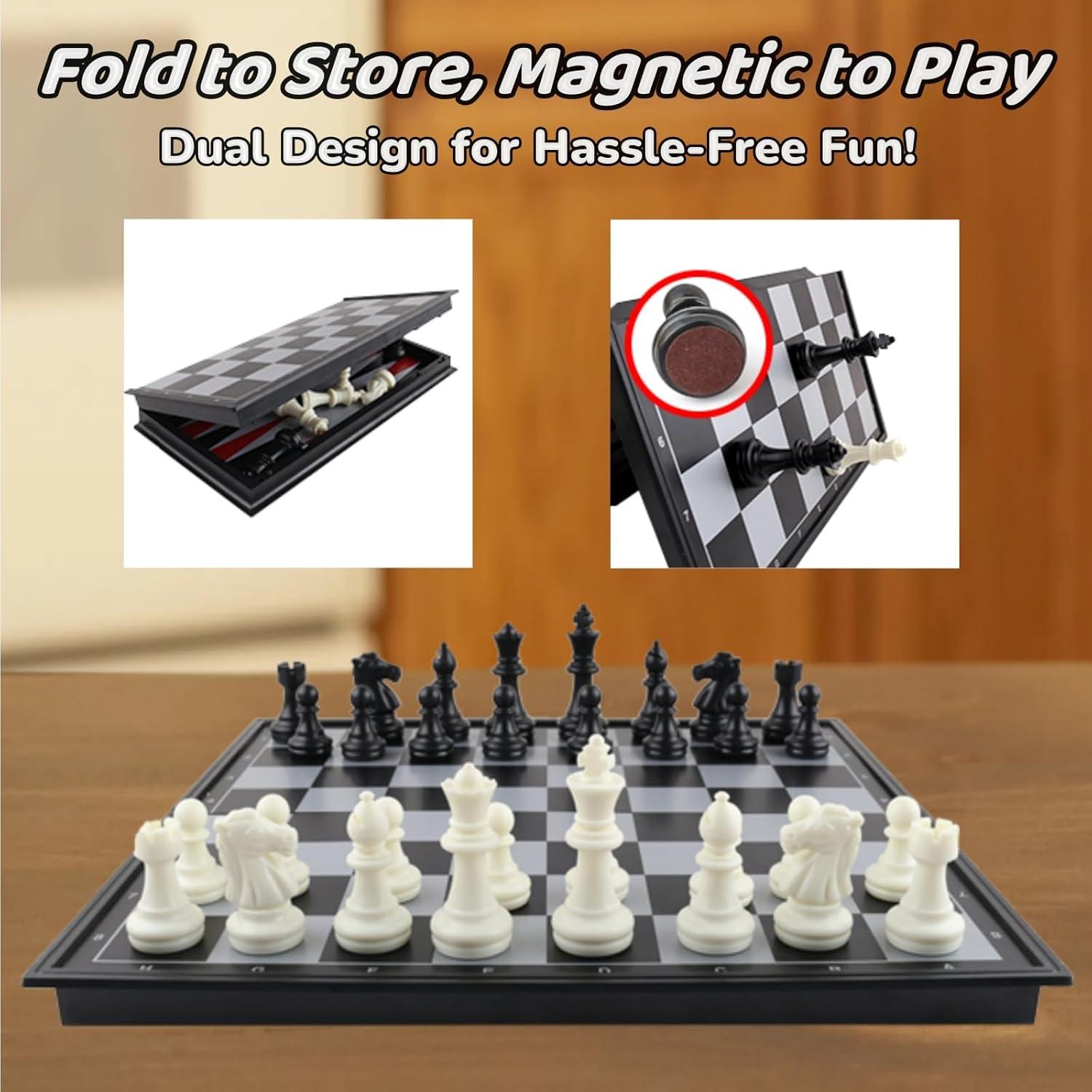 Juego de Mesa 3 en 1 Magnético Ajedrez Damas Backgammon