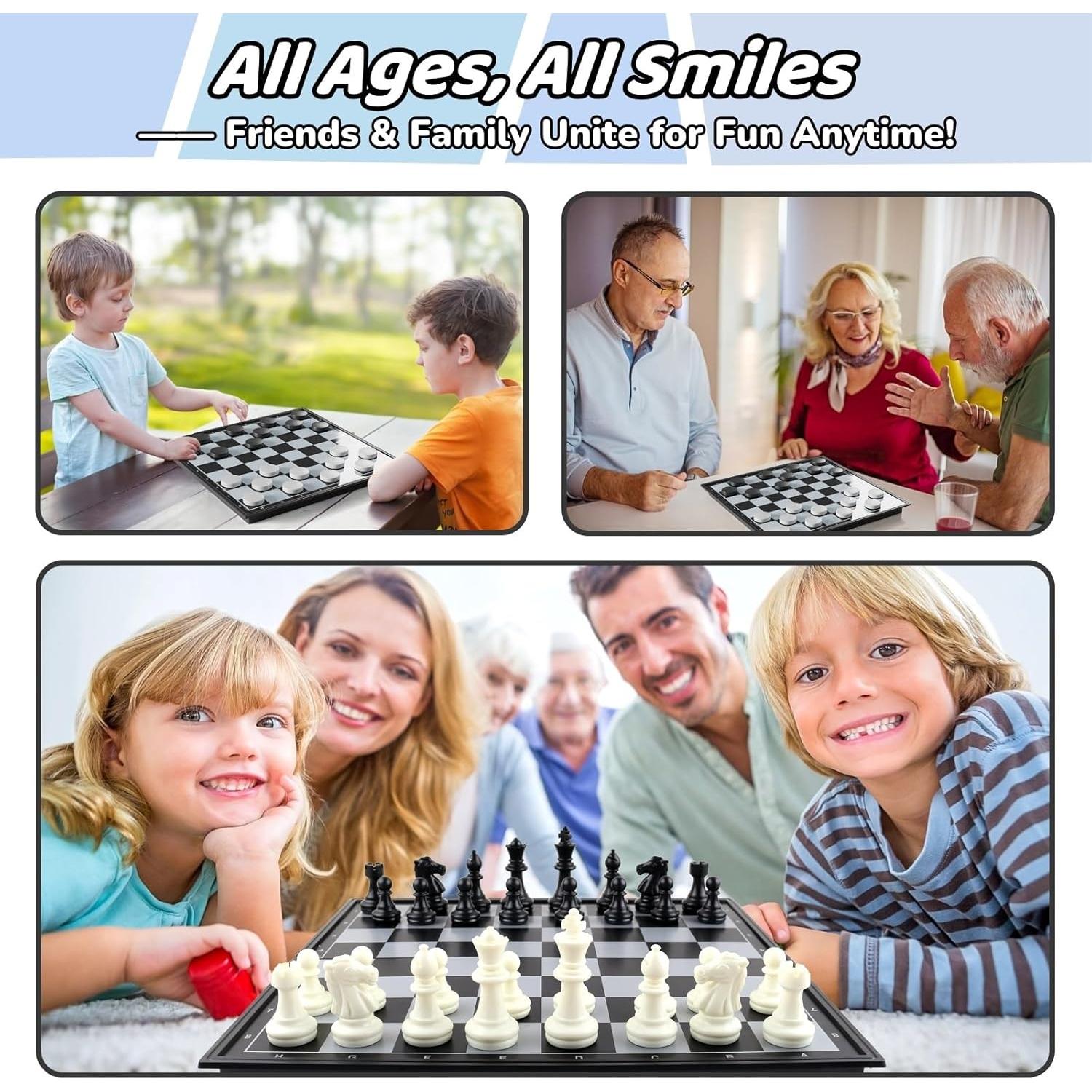 Juego de Mesa 3 en 1 Magnético Ajedrez Damas Backgammon