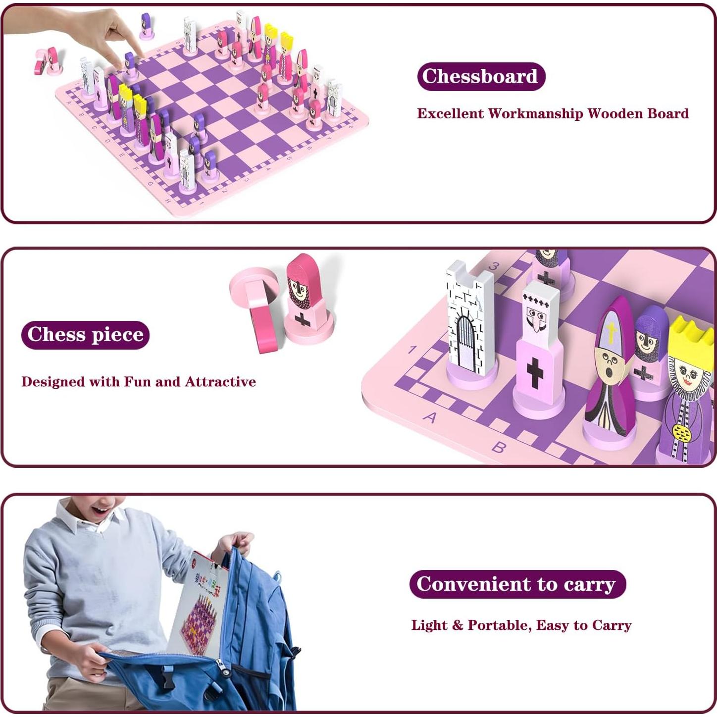 Juego de Ajedrez JORMONY Rosa 30 cm para Niños Educativo