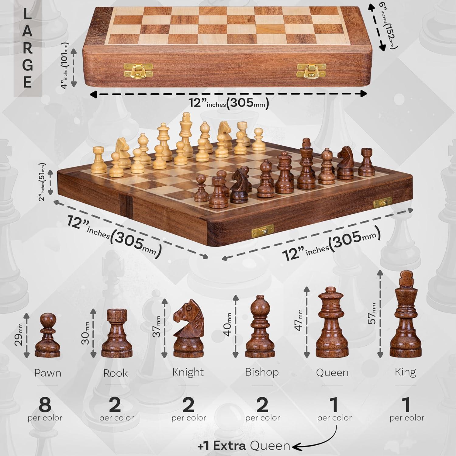 Juego de Ajedrez Magnético de Madera INTAJ 30 cm Plegable