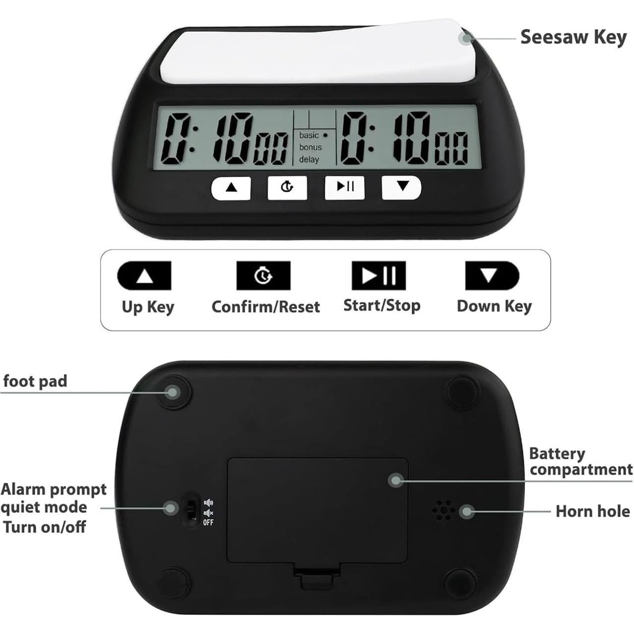 Reloj de Ajedrez Digital WQV RXZER40 Portátil Multifuncional